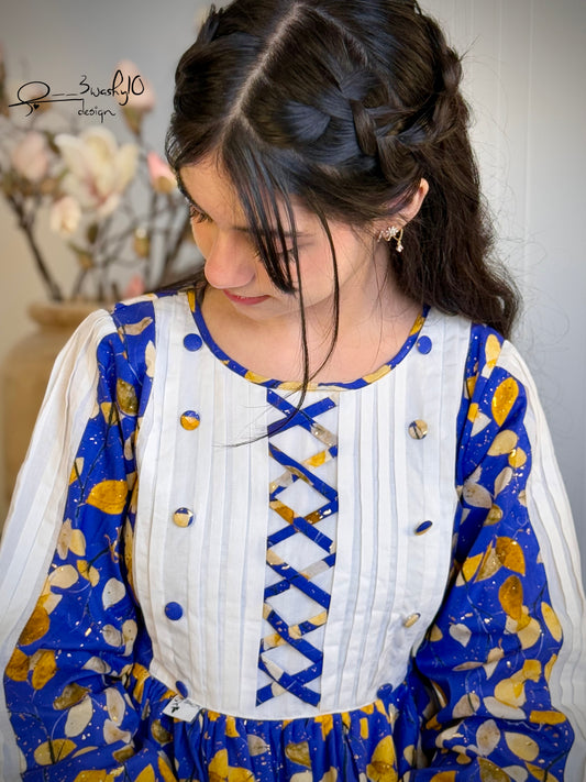 فستان قطن مع دمج السادة