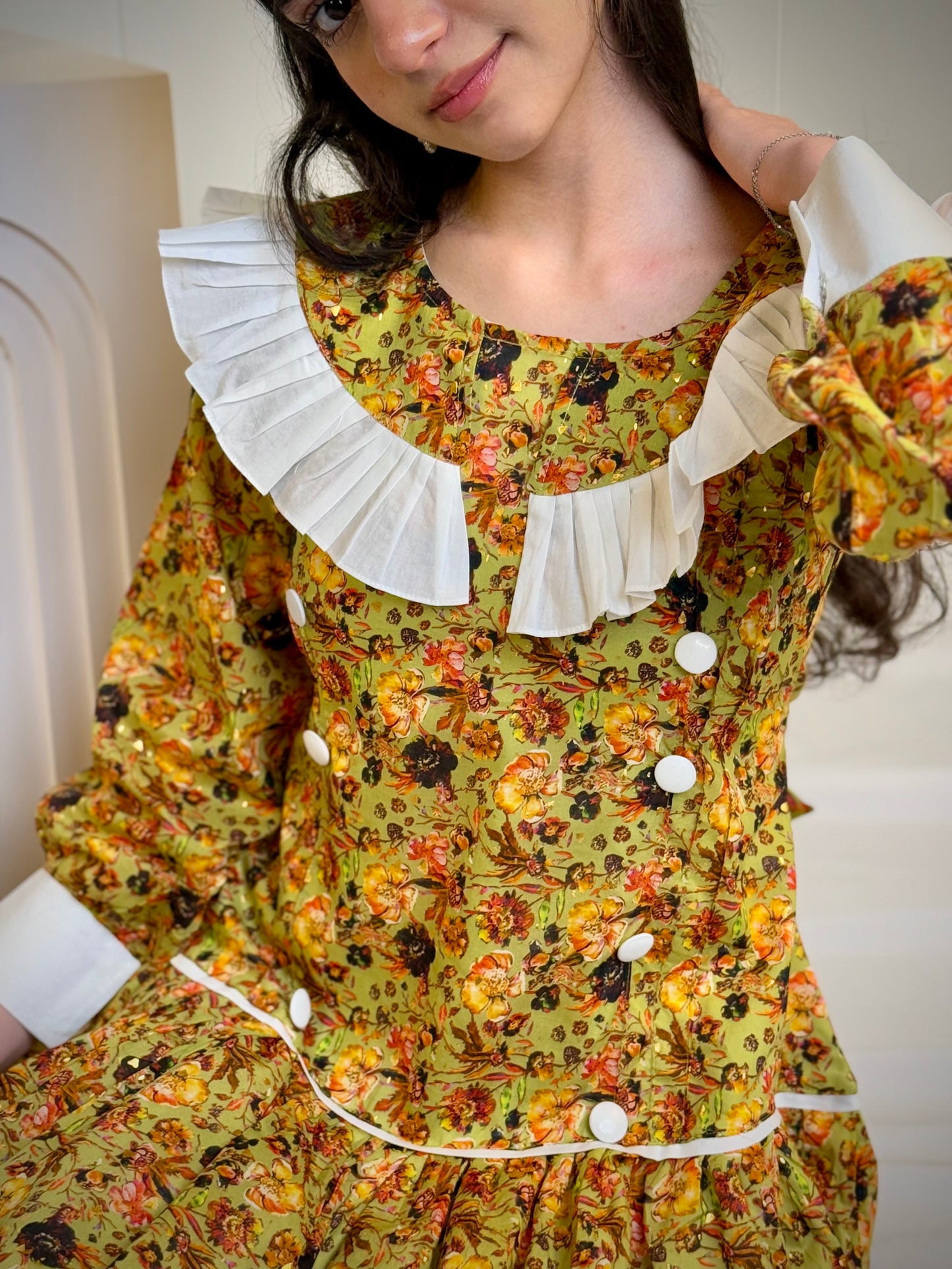 فستان قطن مع دمج السادة