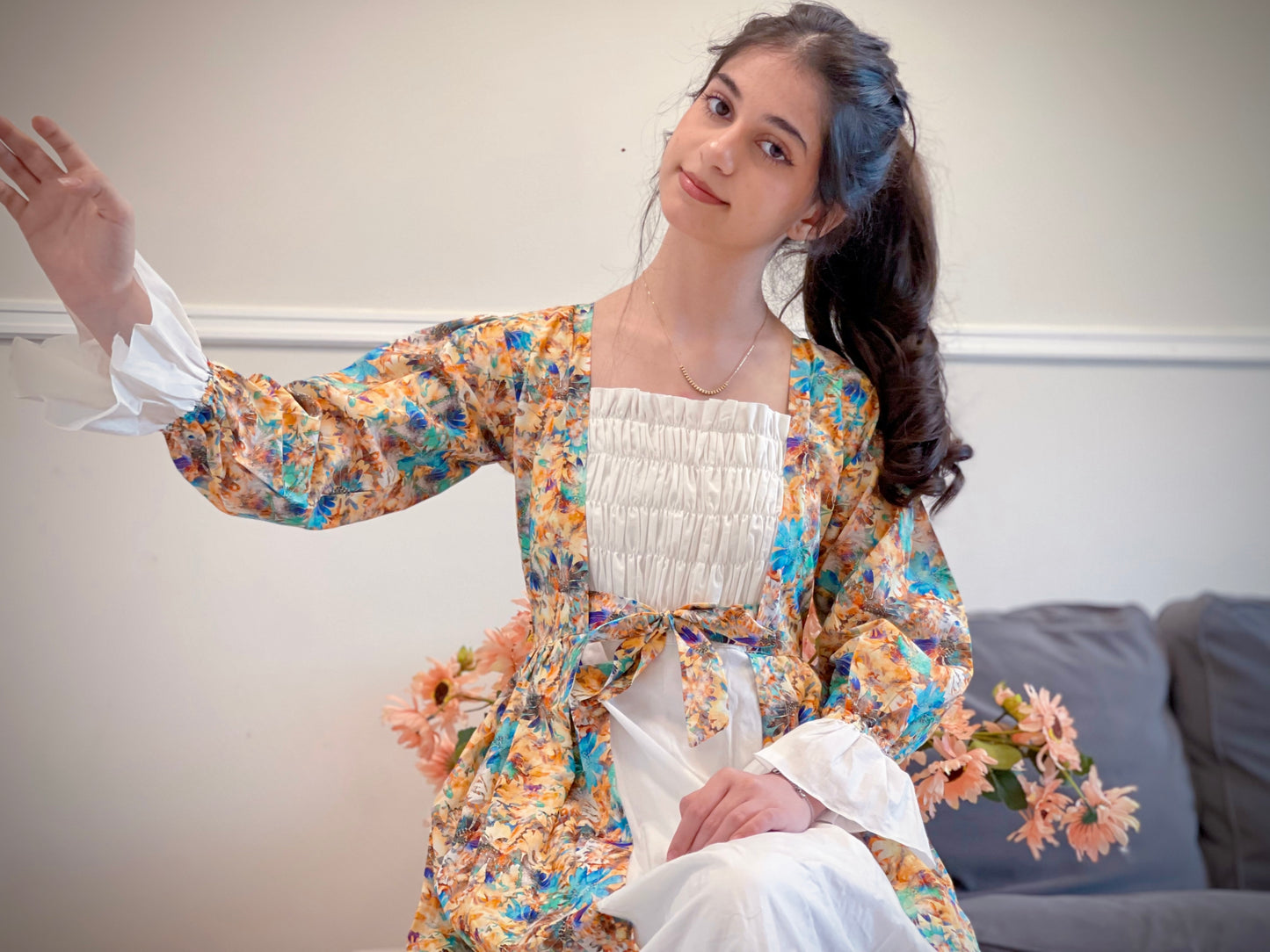 فستان قطن مع دمج السادة