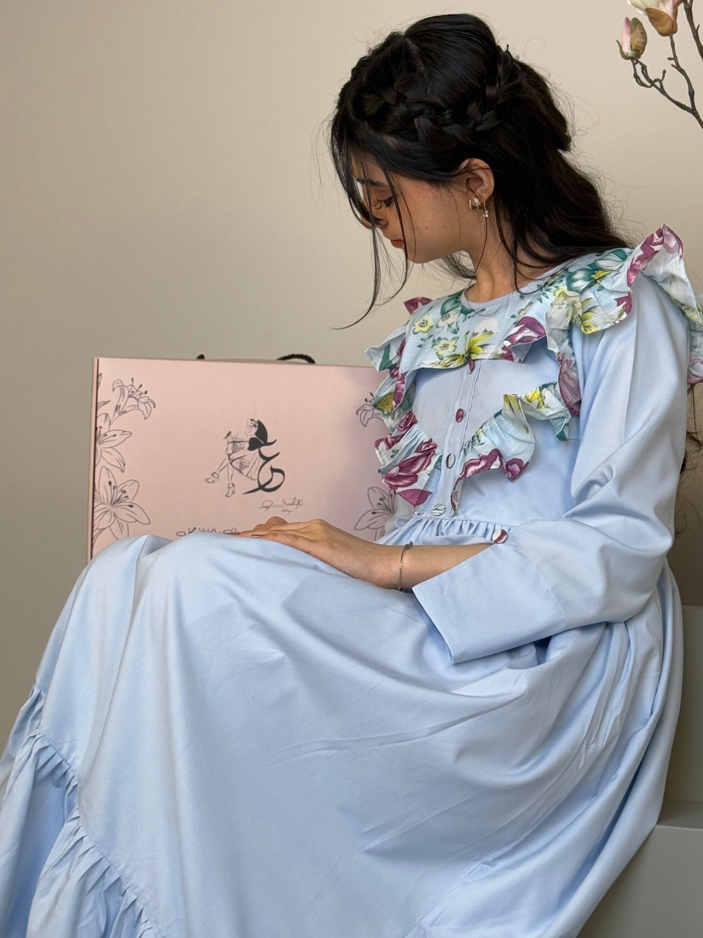 فستان قطن مع دمج السادة