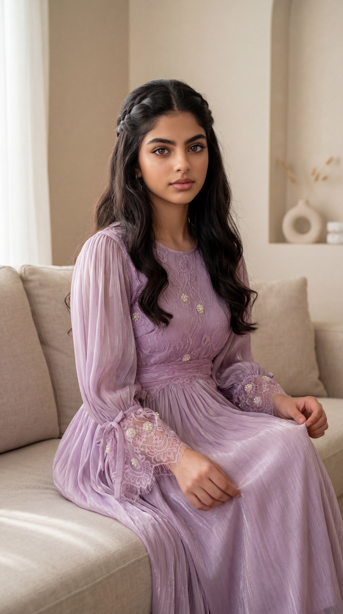 فستان اورجنزا مع دانتيل فرنسي وشك