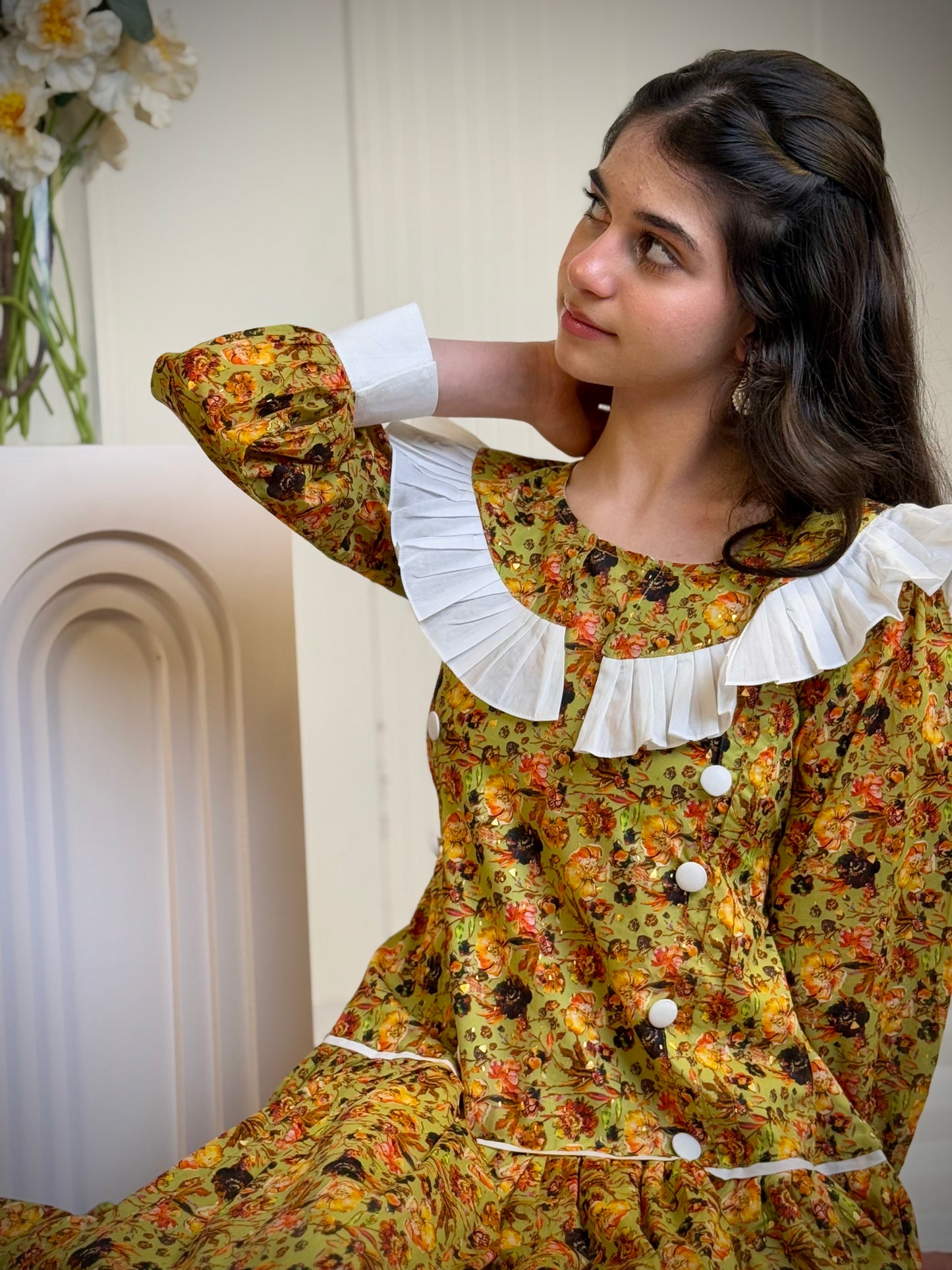 فستان قطن مع دمج السادة