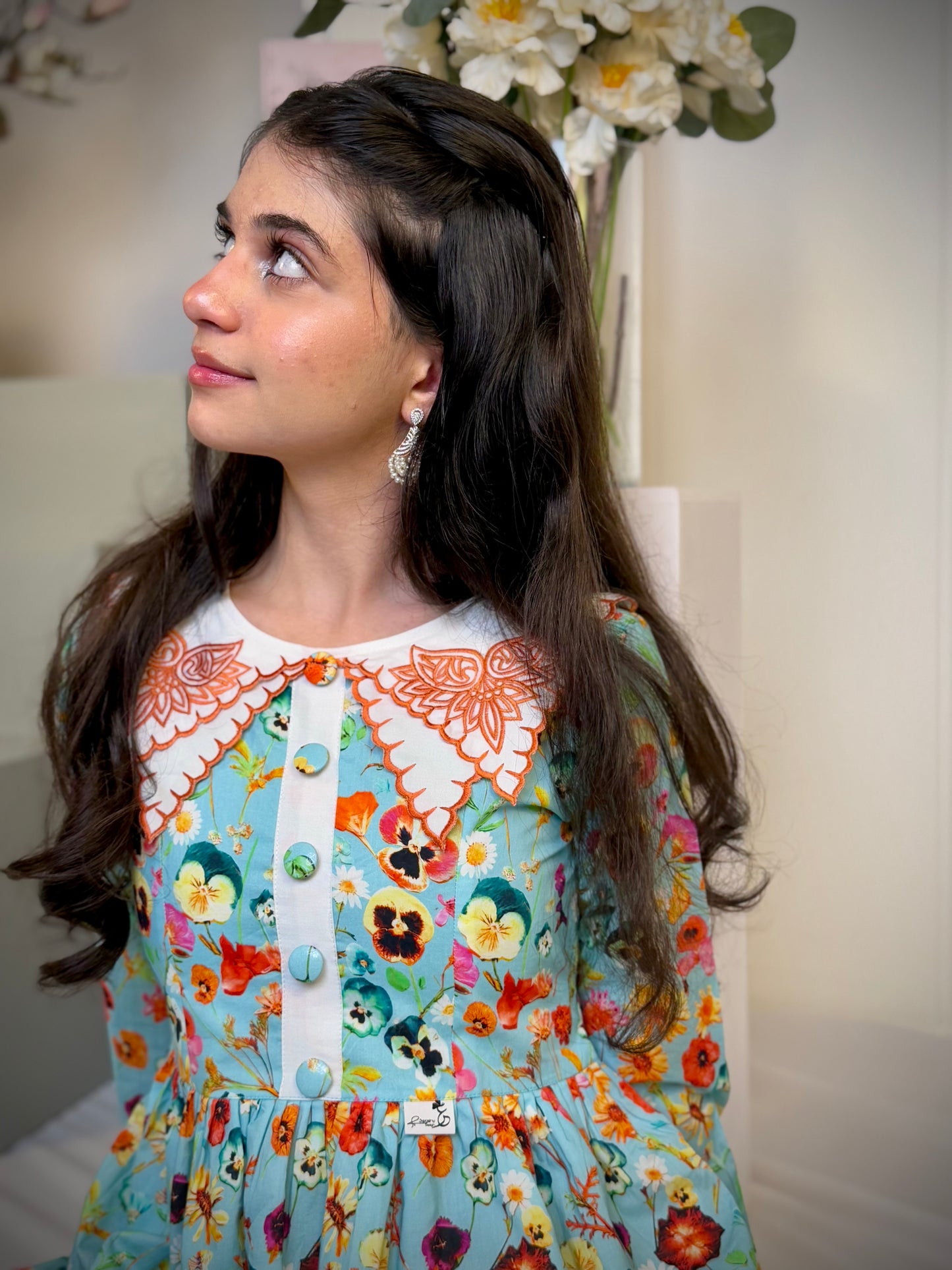 فستان قطن مع تطريز