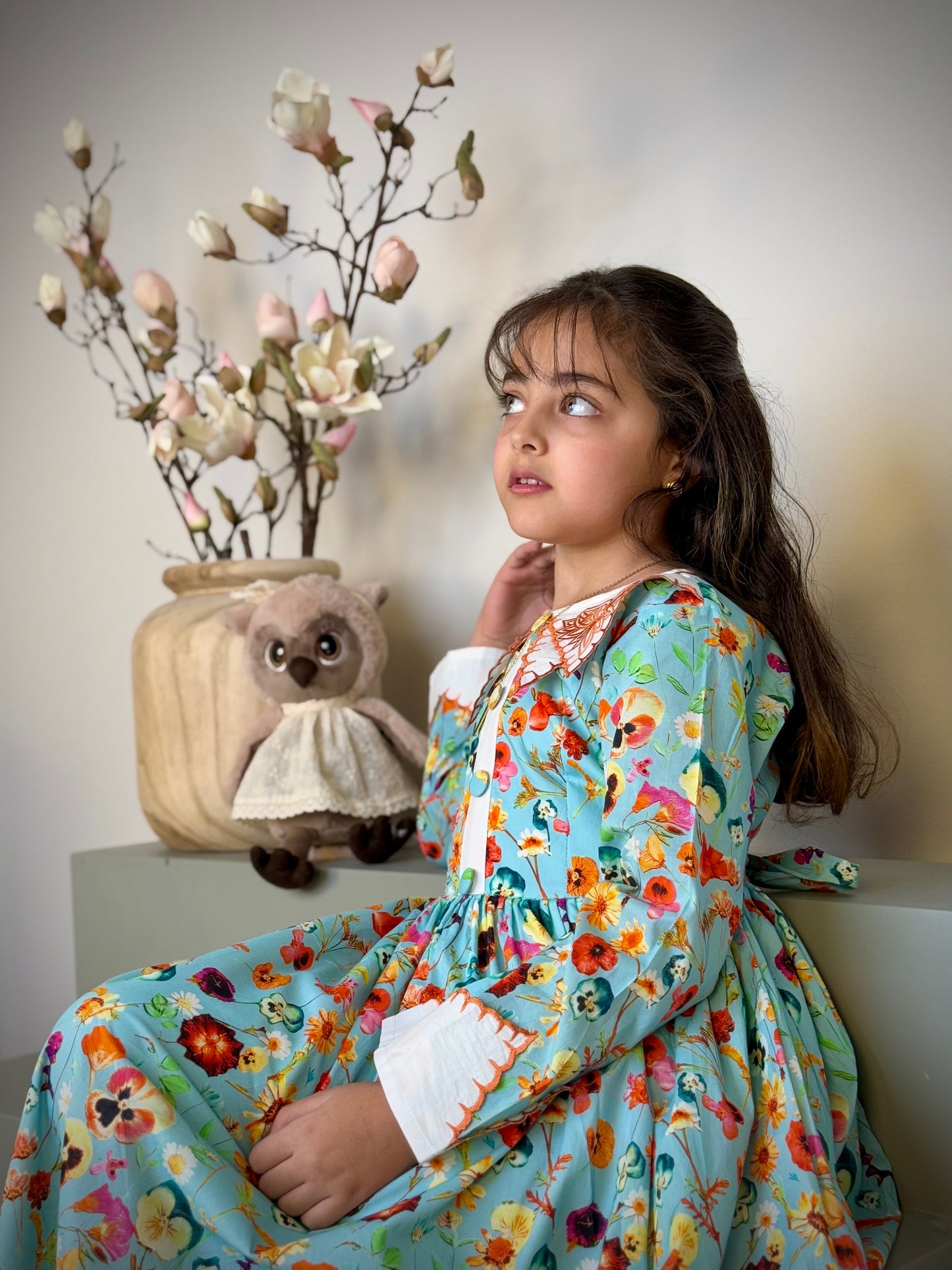 فستان قطن مع تطريز