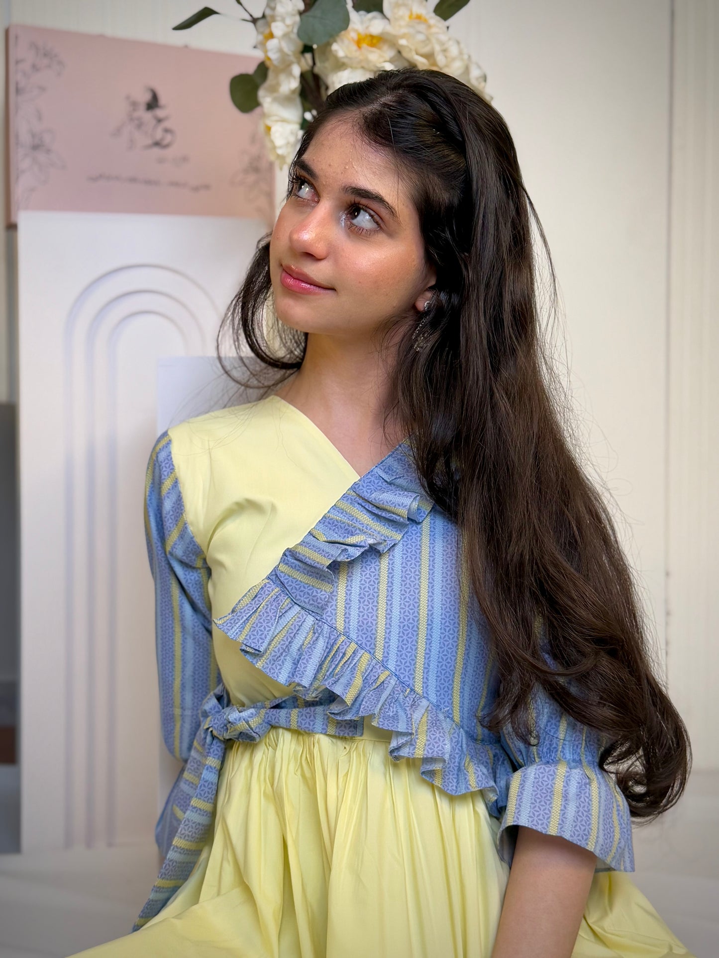 فستان قطن مع دمج السادة