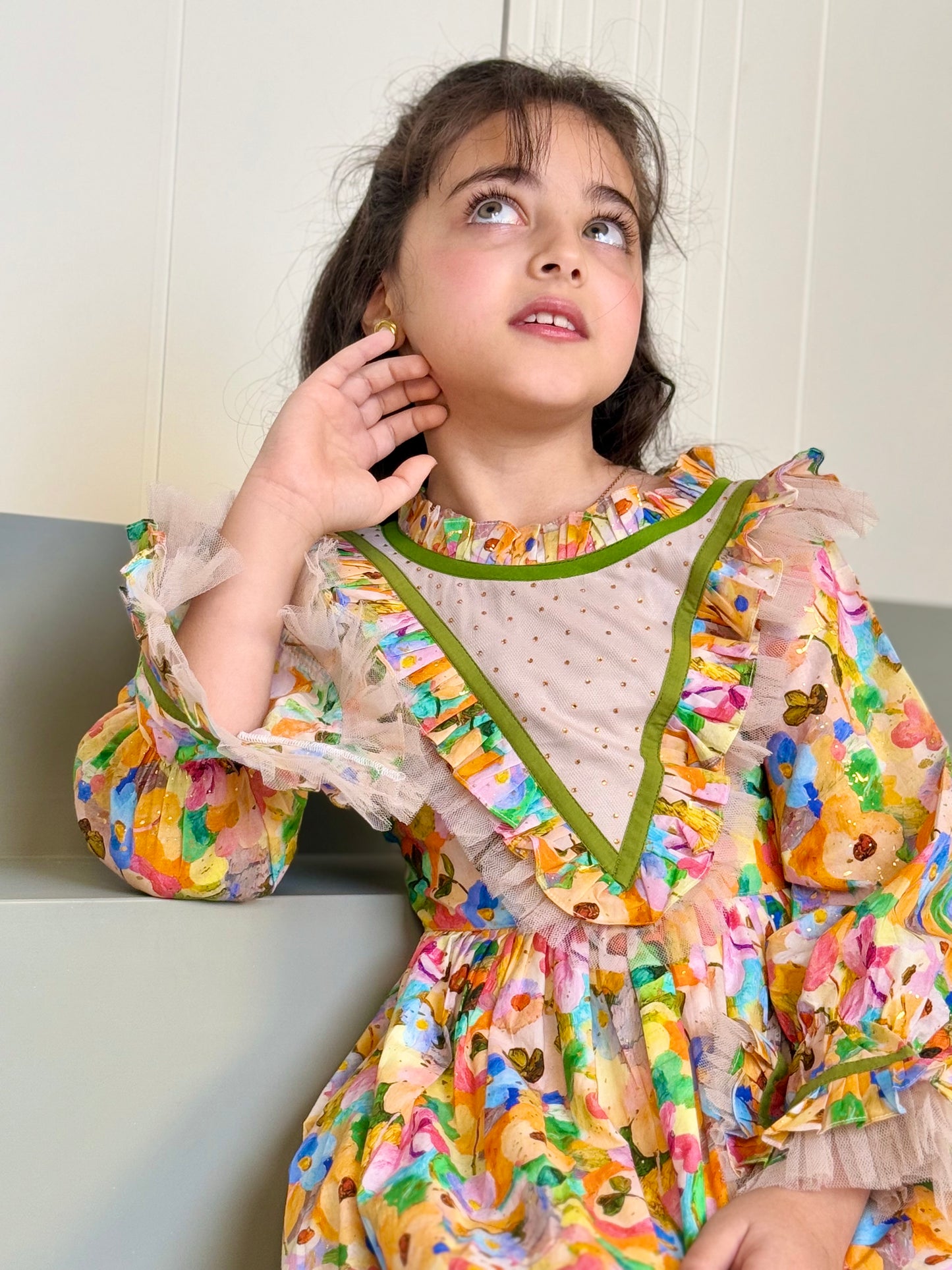 فستان قطن مع دمج السادة