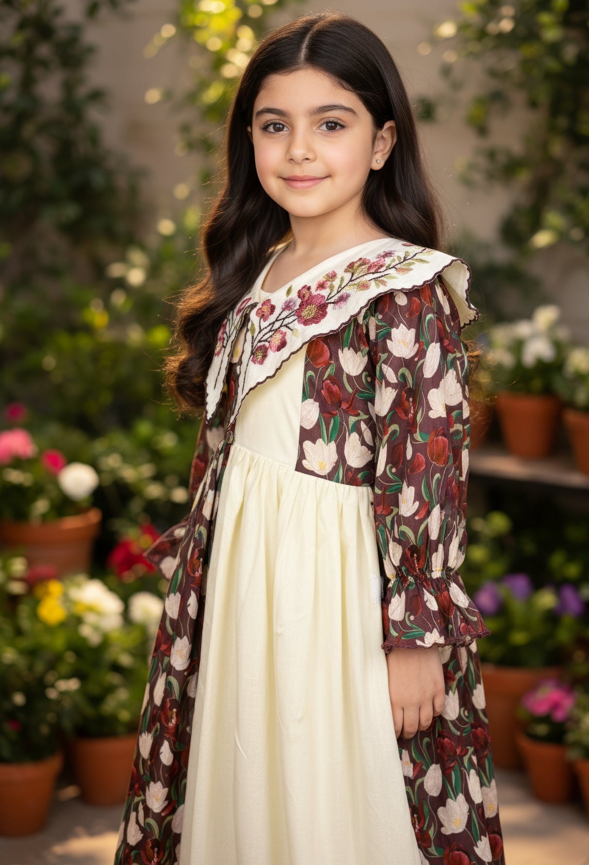 فستان قطن مع تطريز ودمج الساده