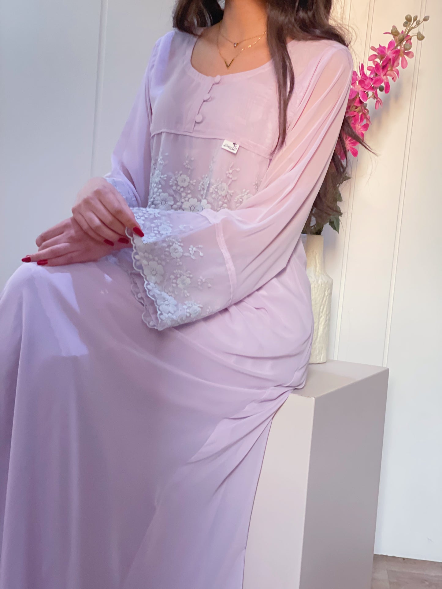 جلابيه دبل شيفون مع دانتيل