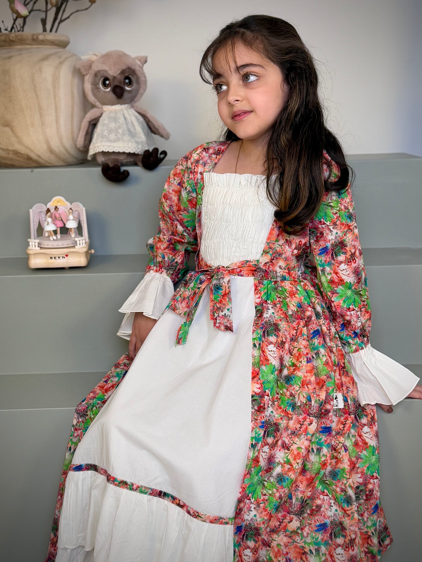 فستان قطن مع دمج السادة