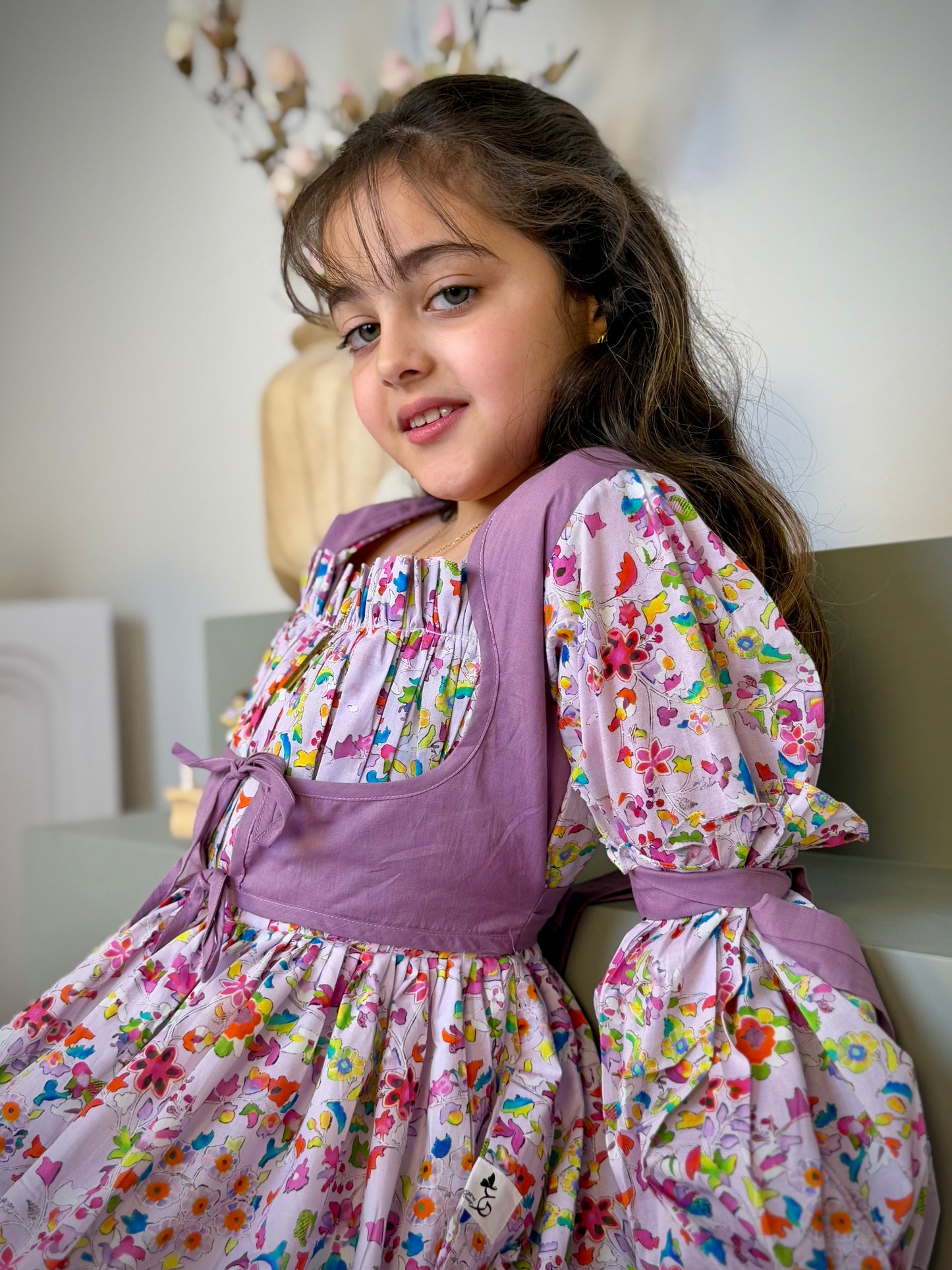 فستان قطن مع دمج السادة