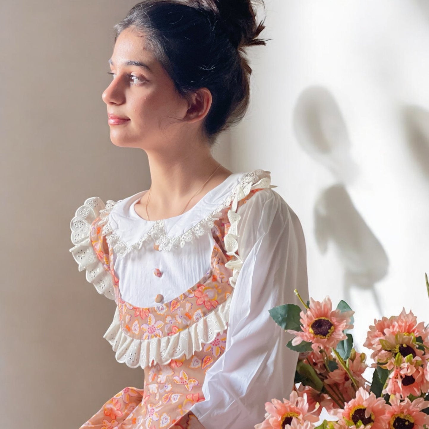 فستان قطن مع دمج السادة