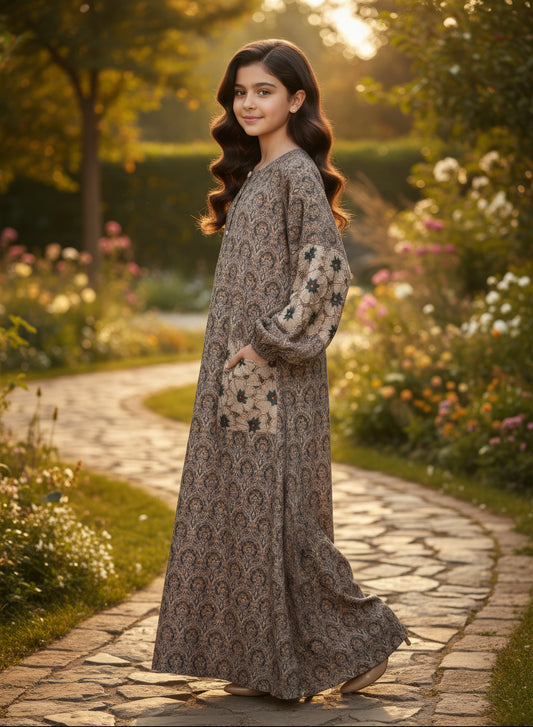 فستان قطن مع تطريز ودمج الساده