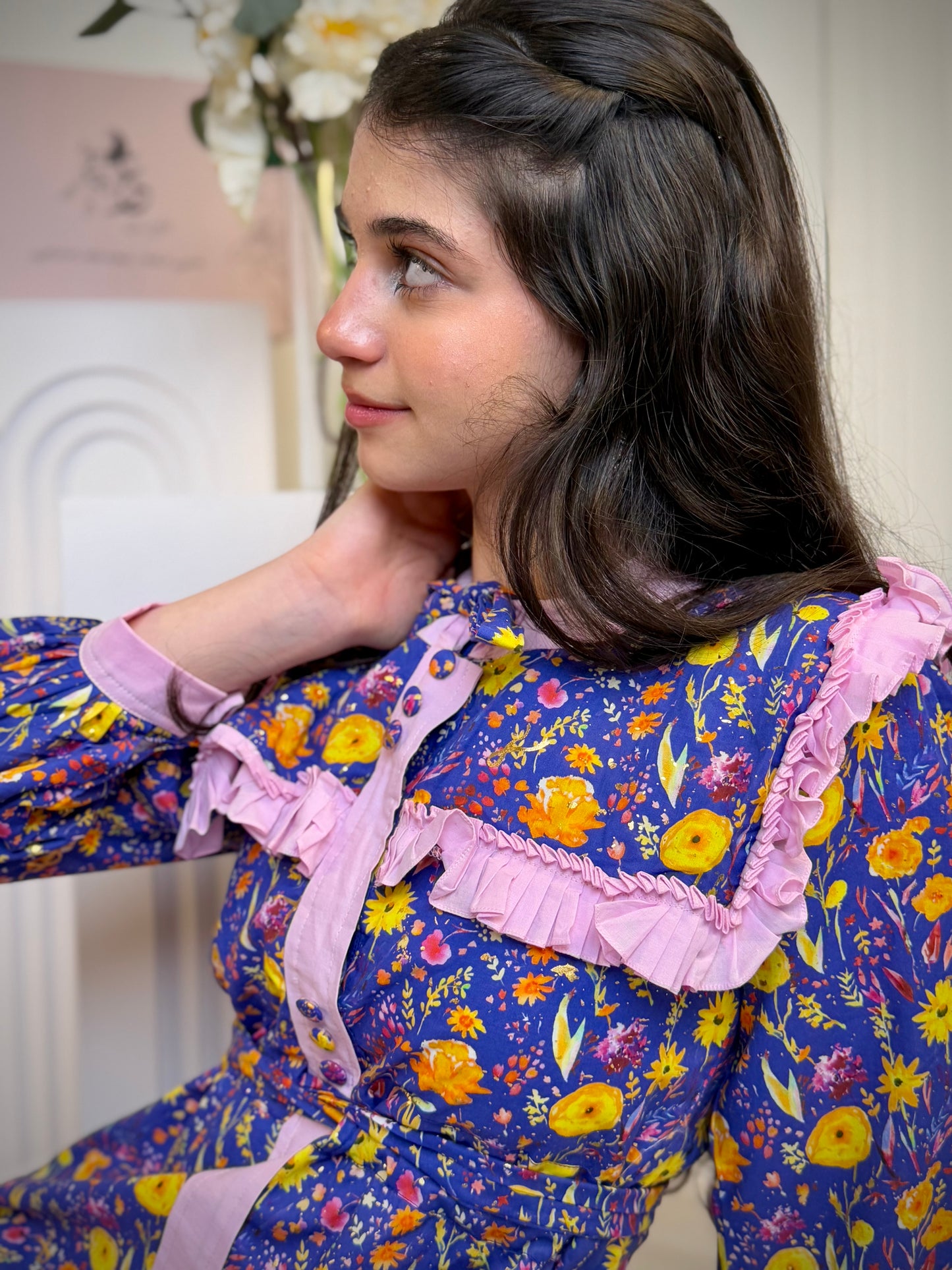 فستان قطن مع دمج السادة