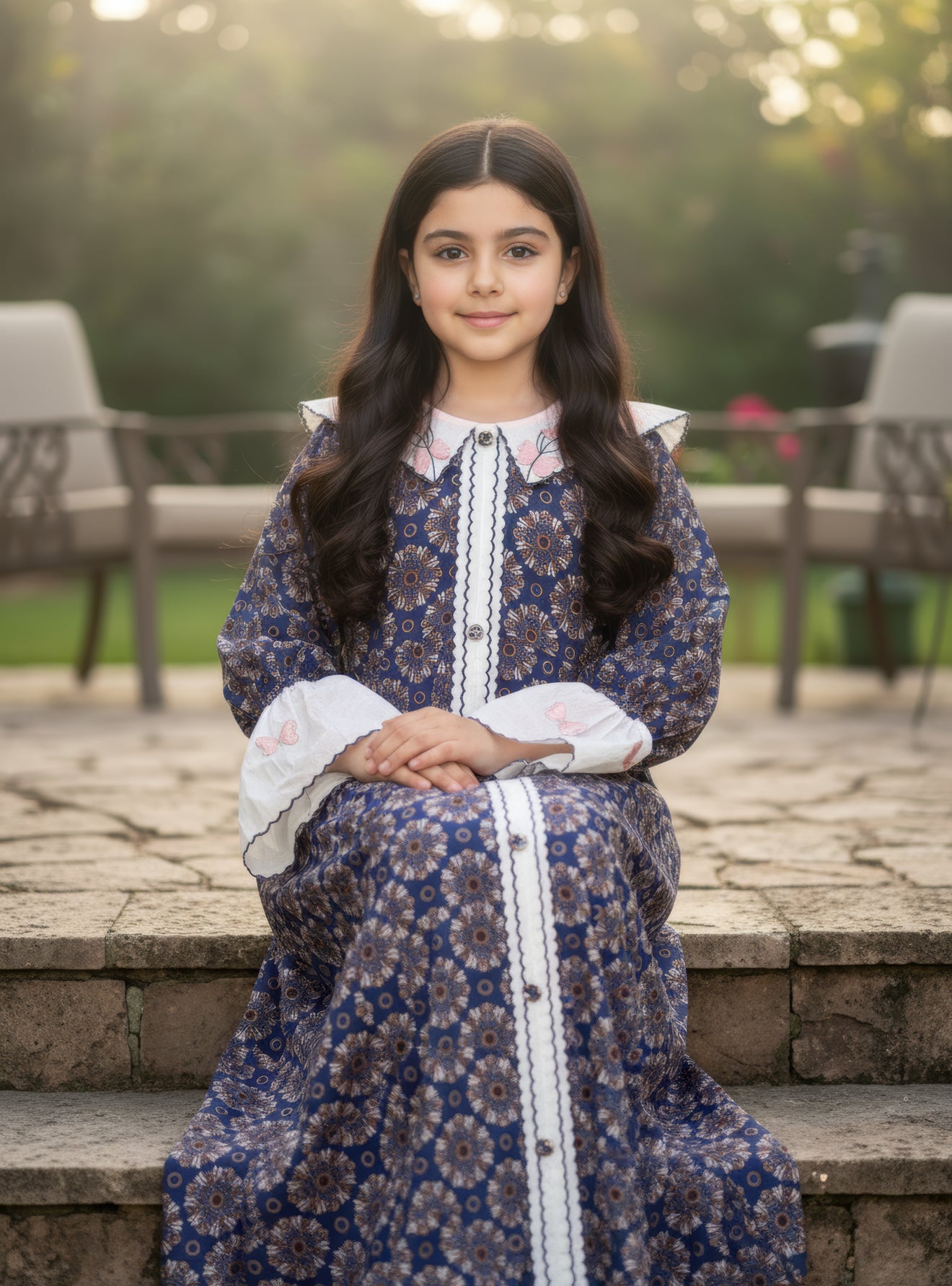 فستان قطن مع تطريز ودمج الساده