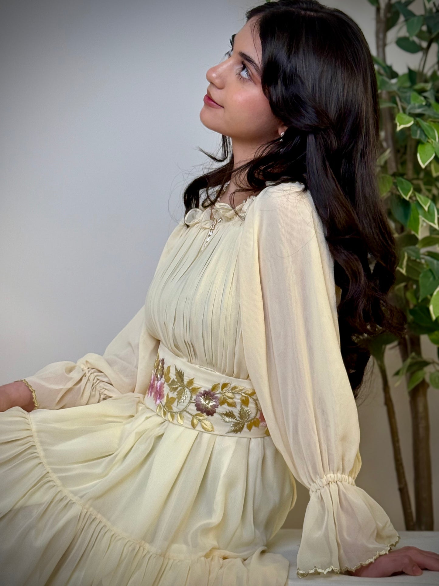 فستان  شيفون مع تطريز