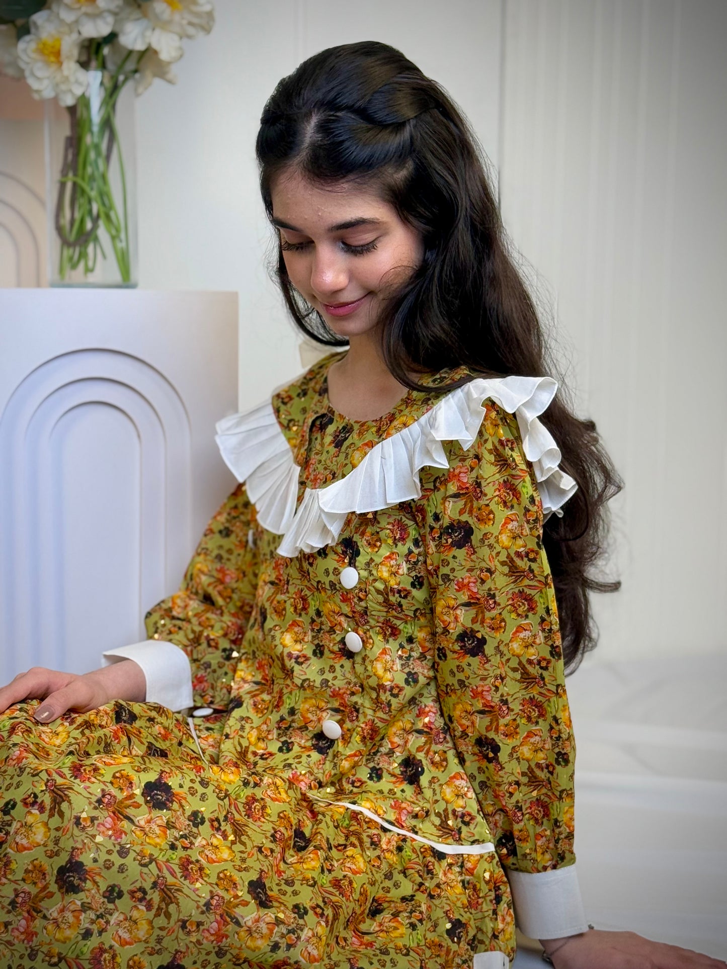 فستان قطن مع دمج السادة