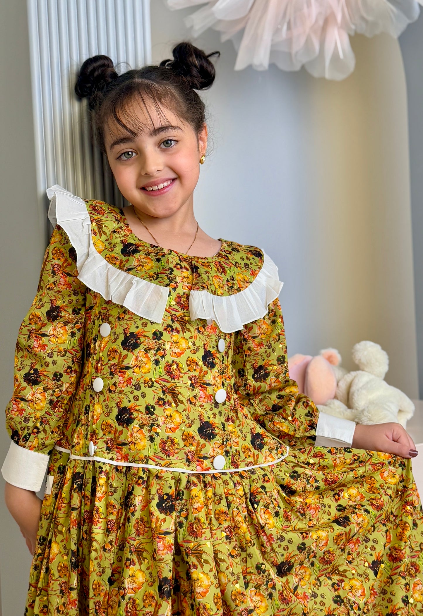 فستان قطن مع دمج السادة