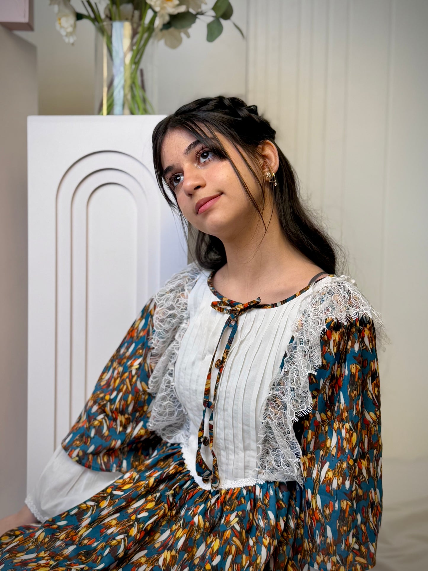 فستان قطن مع دمج السادة