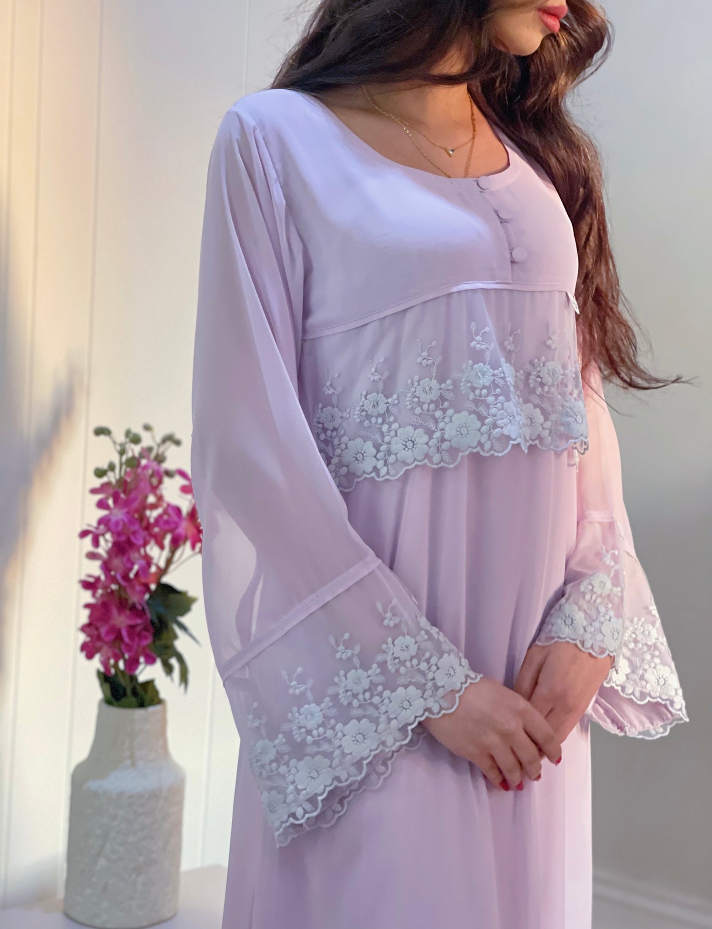 جلابيه دبل شيفون مع دانتيل