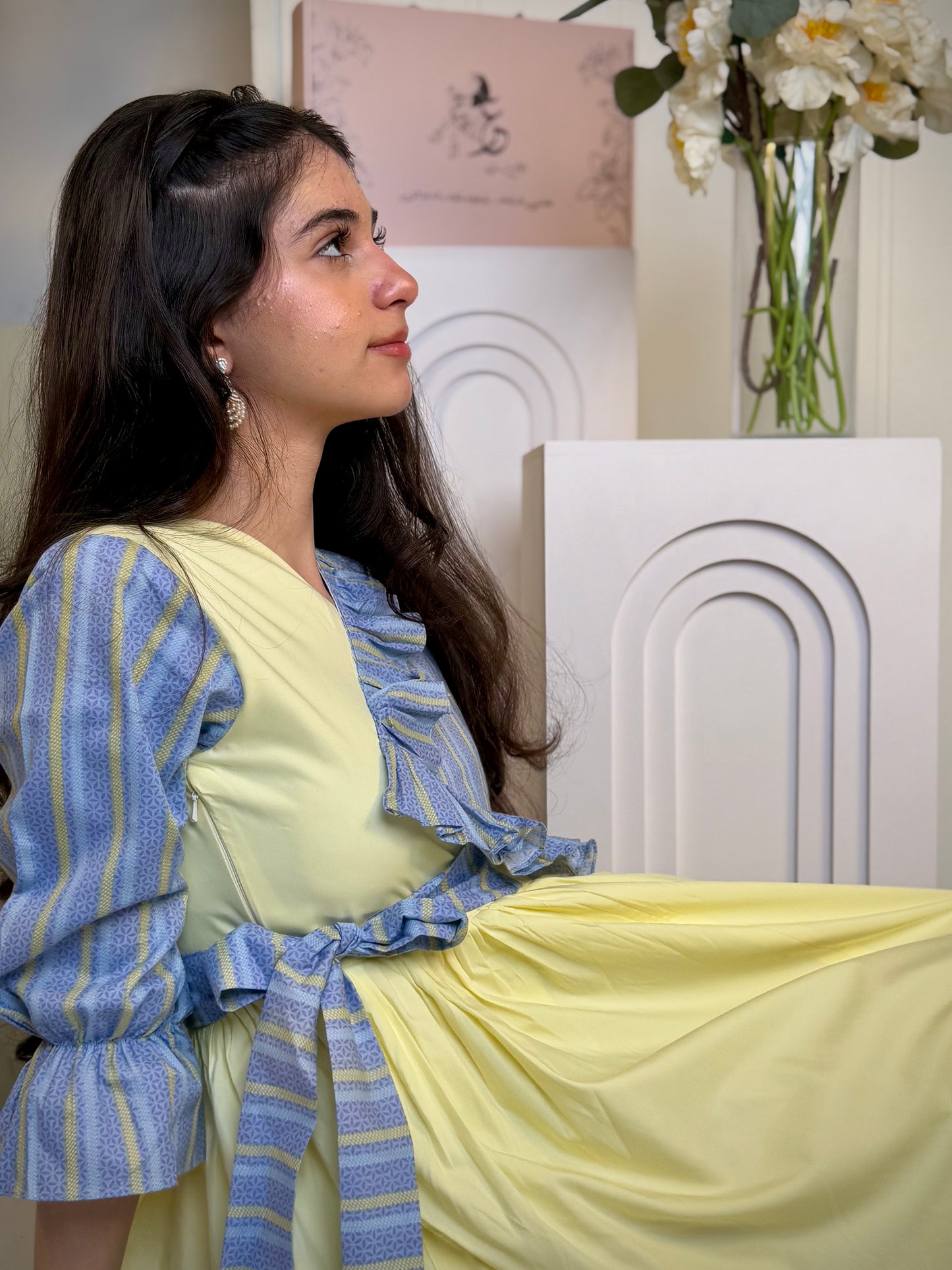 فستان قطن مع دمج السادة