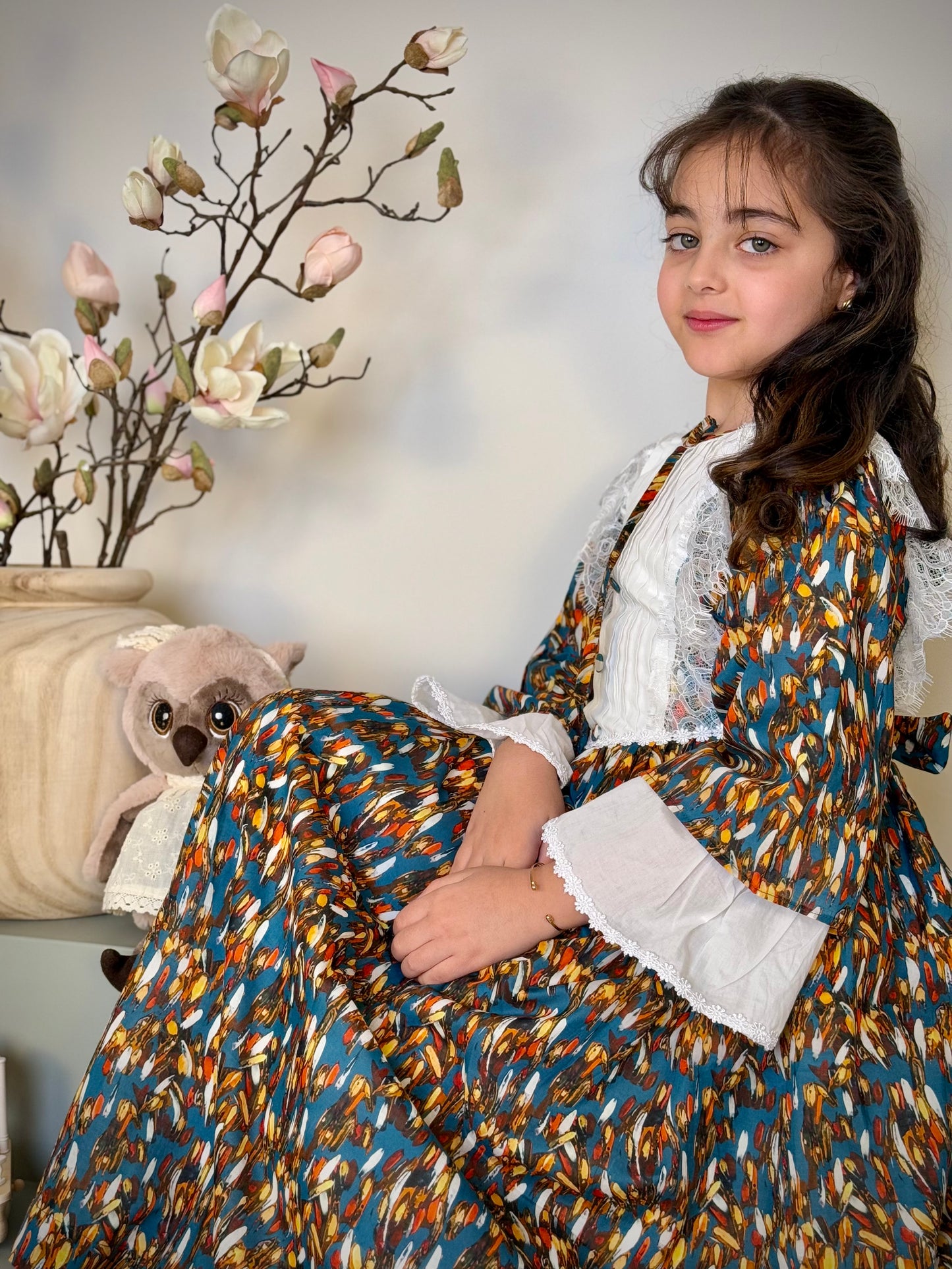 فستان قطن مع دمج السادة