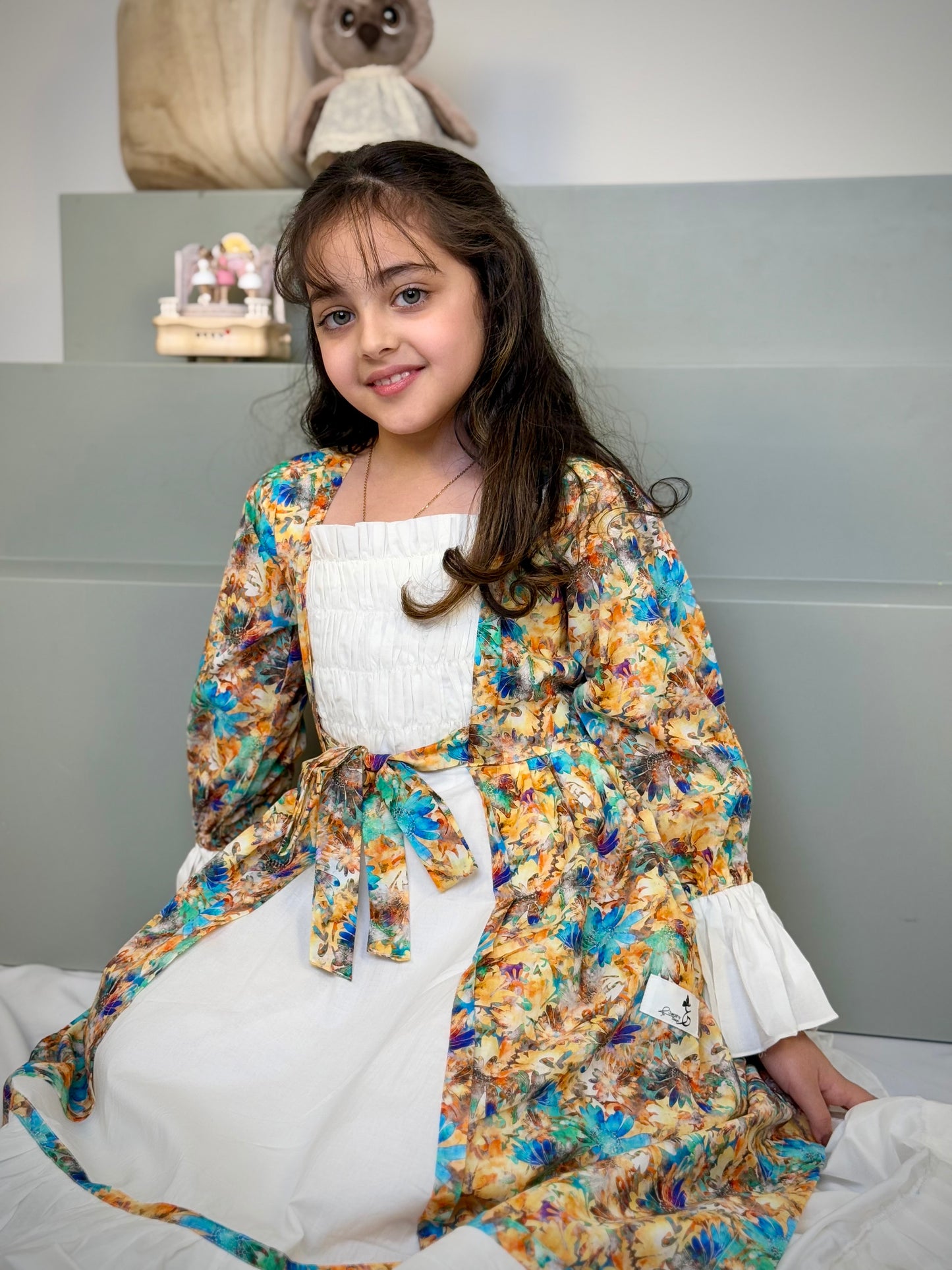 فستان قطن مع دمج السادة