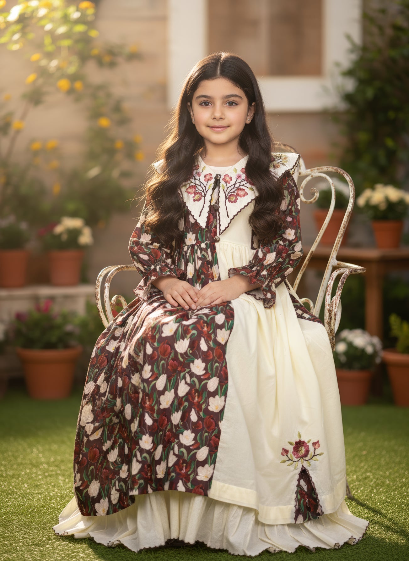 فستان قطن مع تطريز ودمج الساده