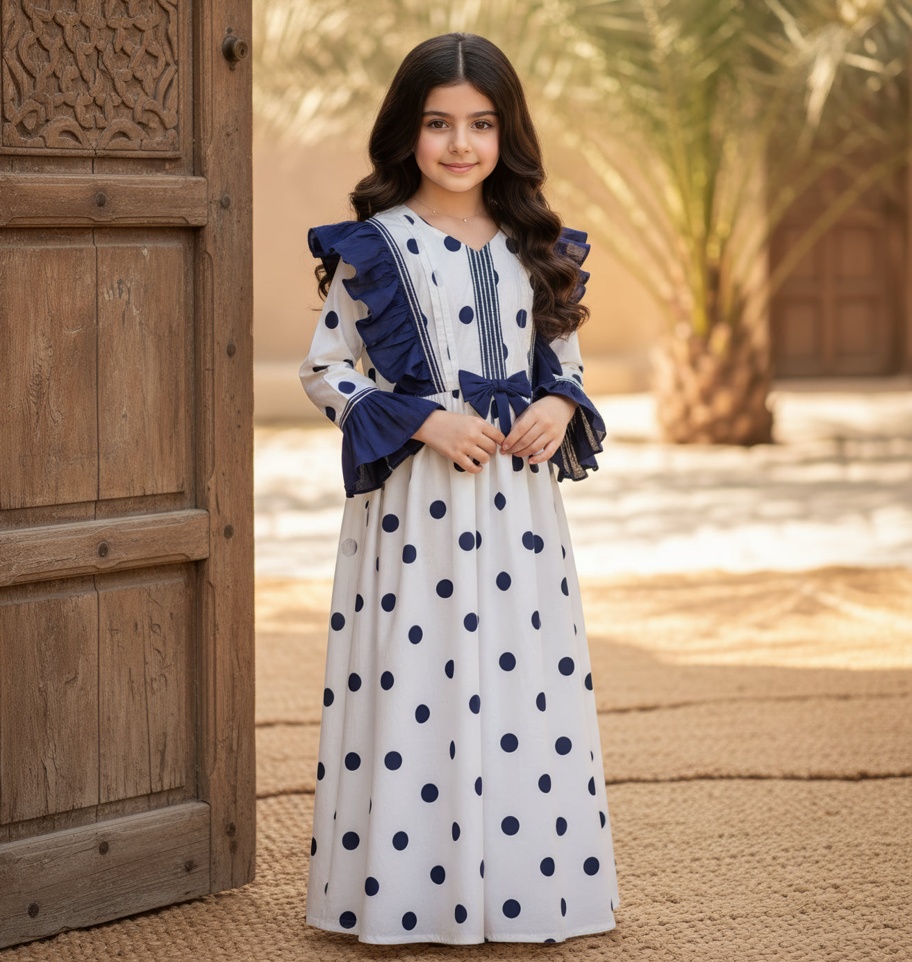 فستان قطن تراثي مع تلي  ودمج الساده