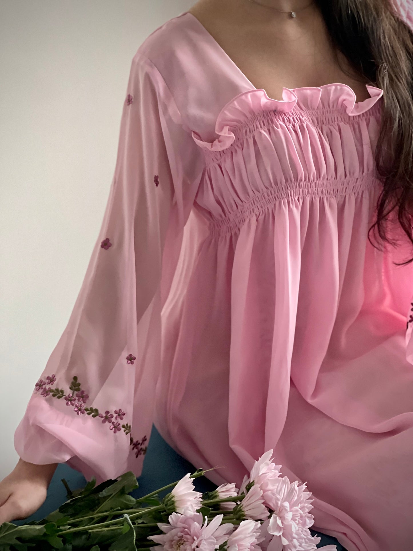 جلابية دبل شيفون مع تطريز