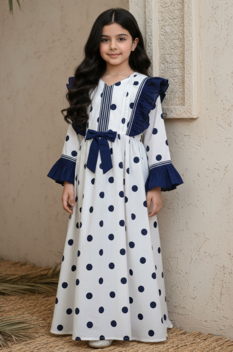 فستان قطن تراثي مع تلي  ودمج الساده