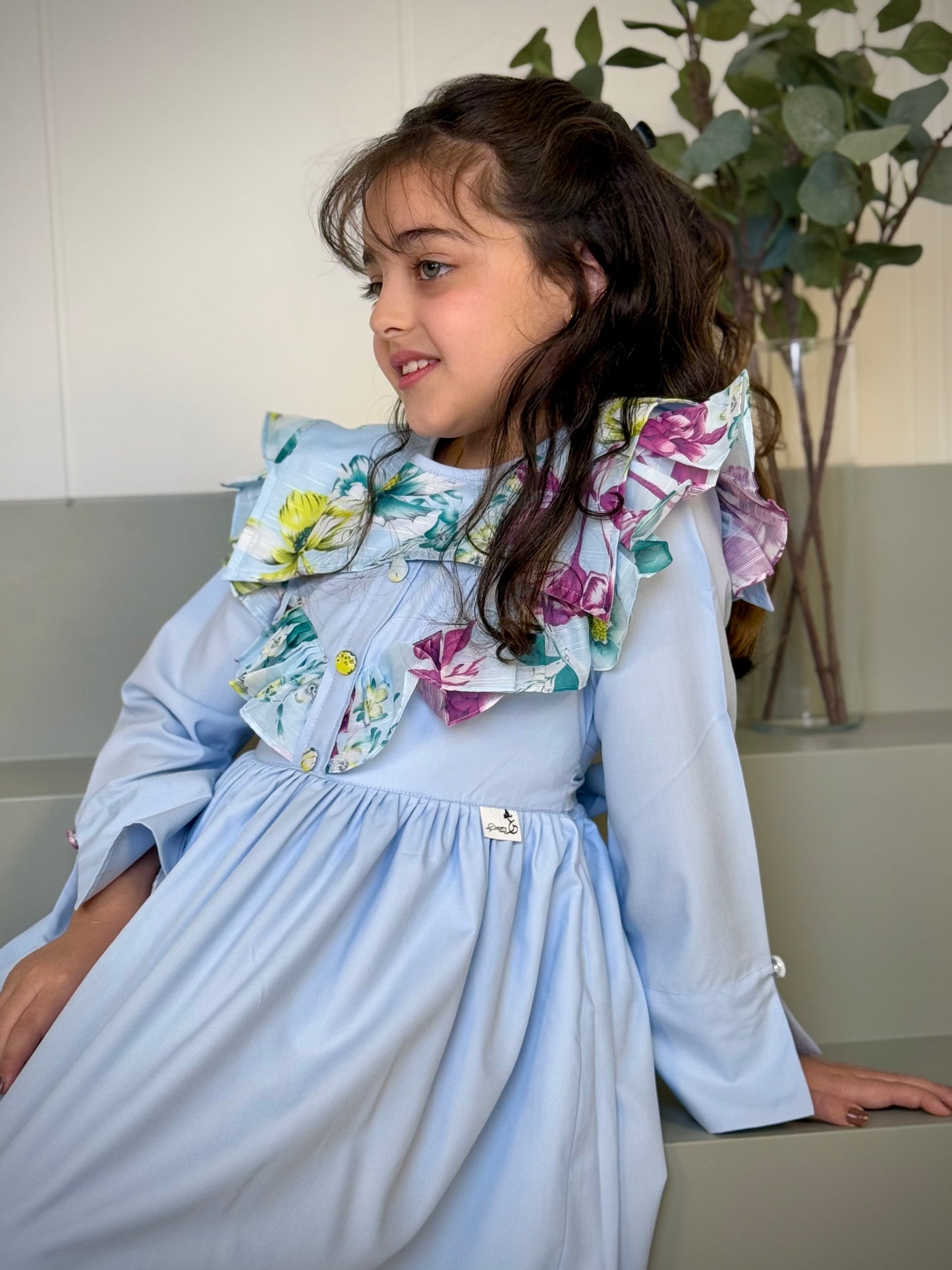 فستان قطن مع دمج السادة