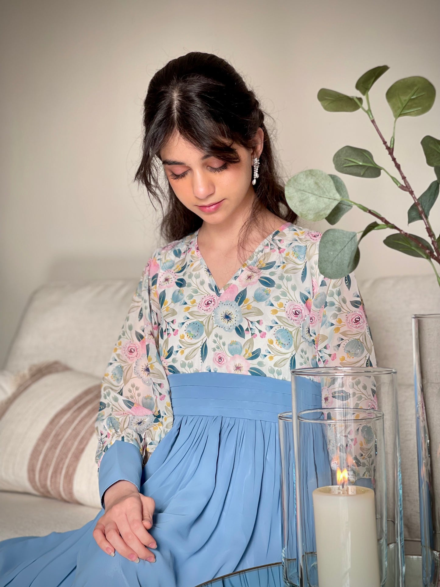 فستان شيفون فصوص مع ساده تسليم  قبل العيد