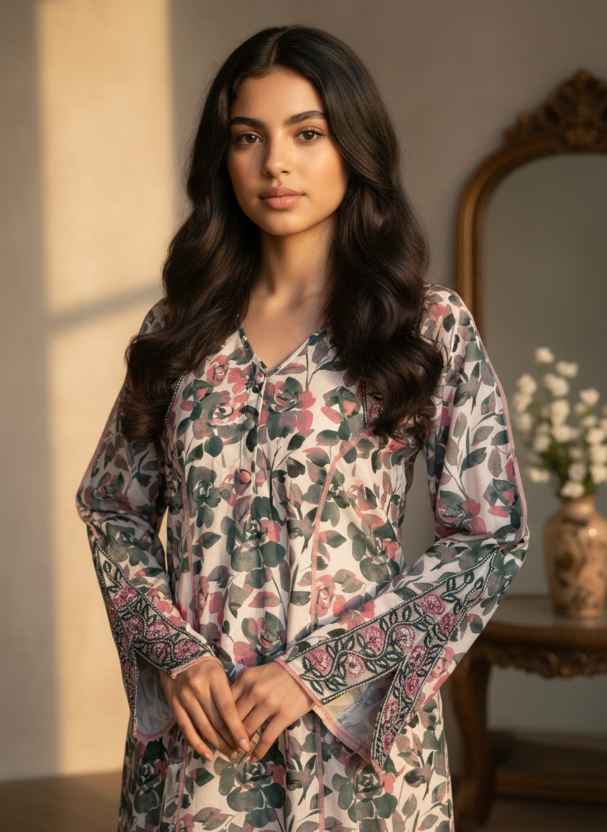 جلابية قطن مع تطريز وشغل شك