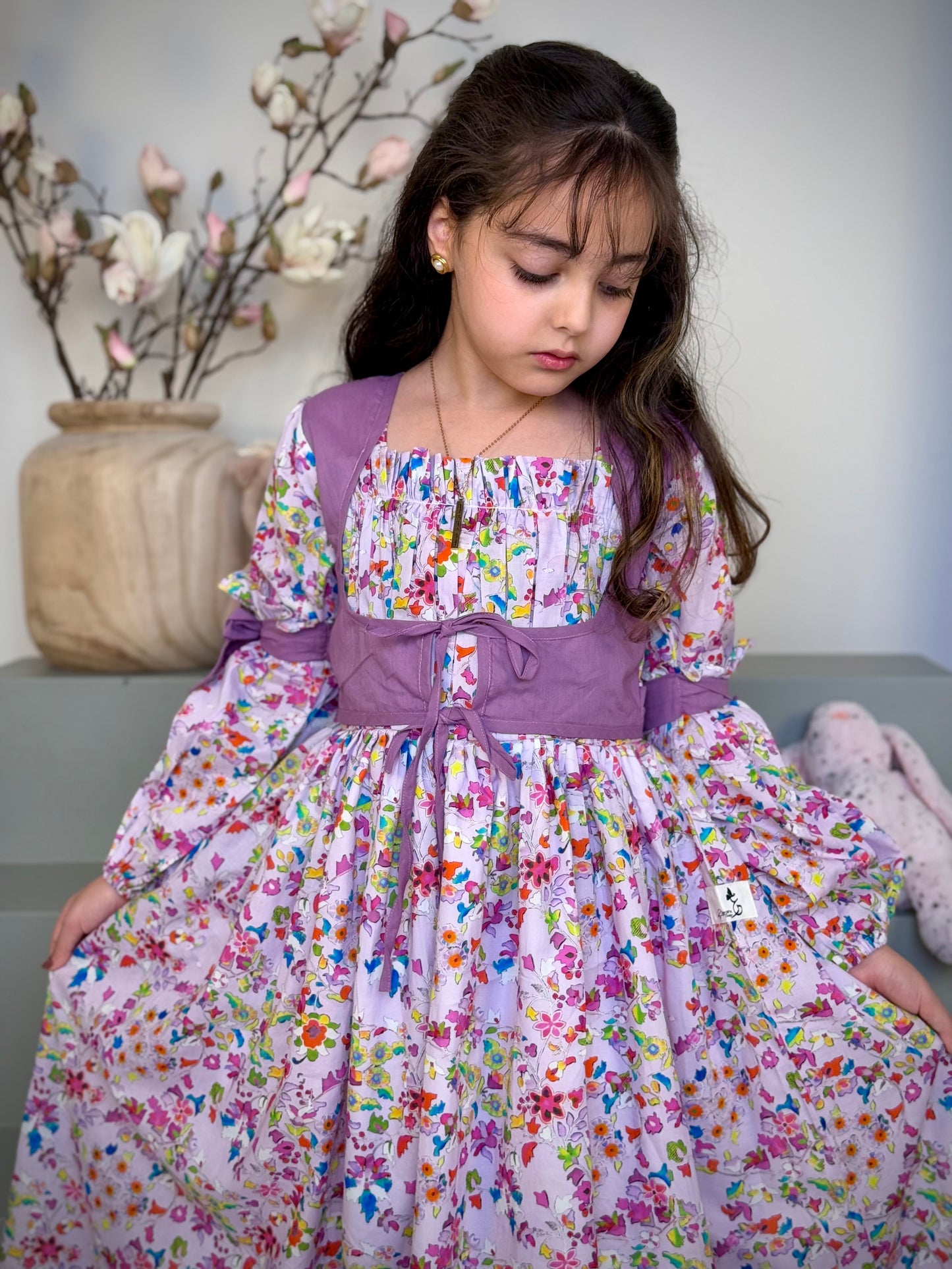 فستان قطن مع دمج السادة