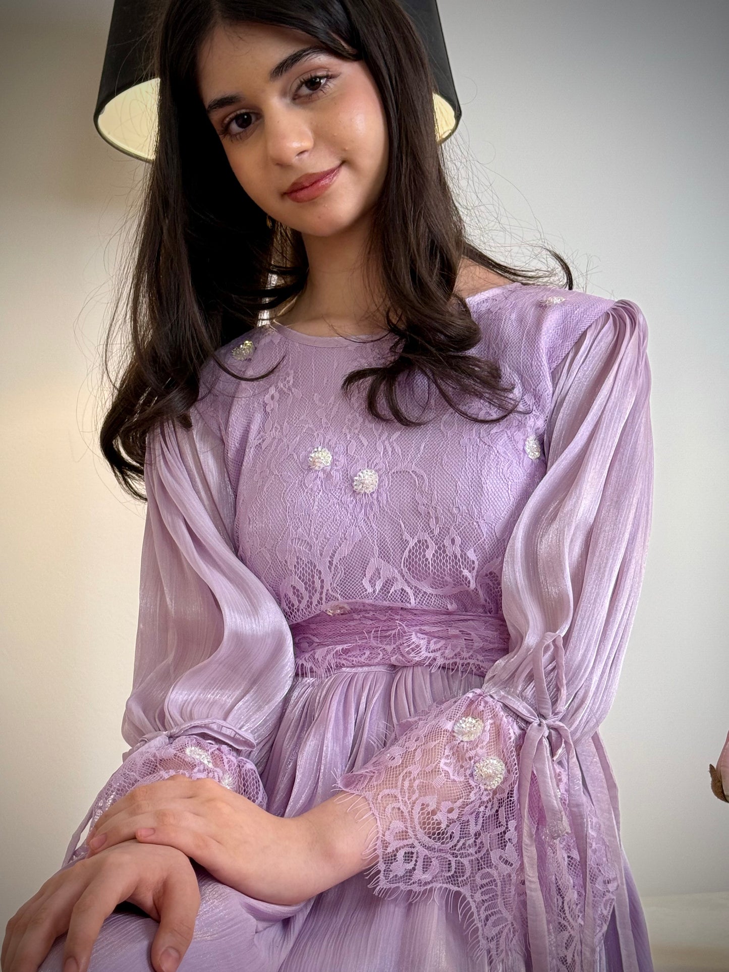 فستان  اورجنزا مع دانتيل فرنسي وشك