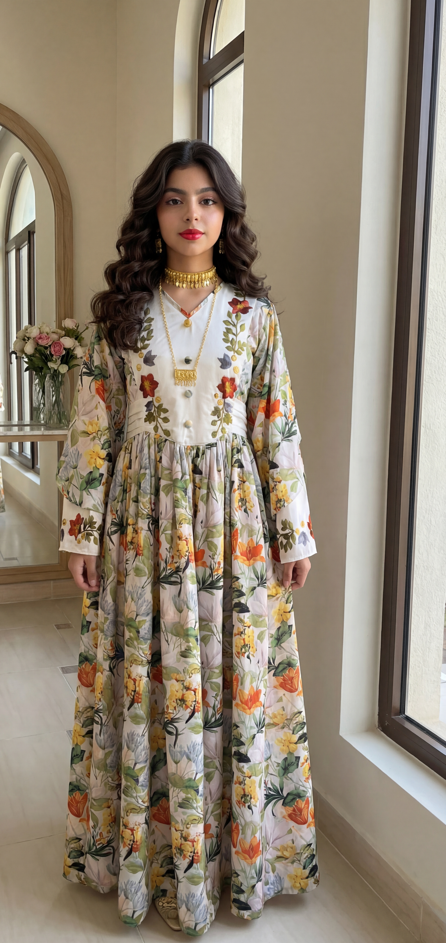 فستان من الحرير مع تطريز