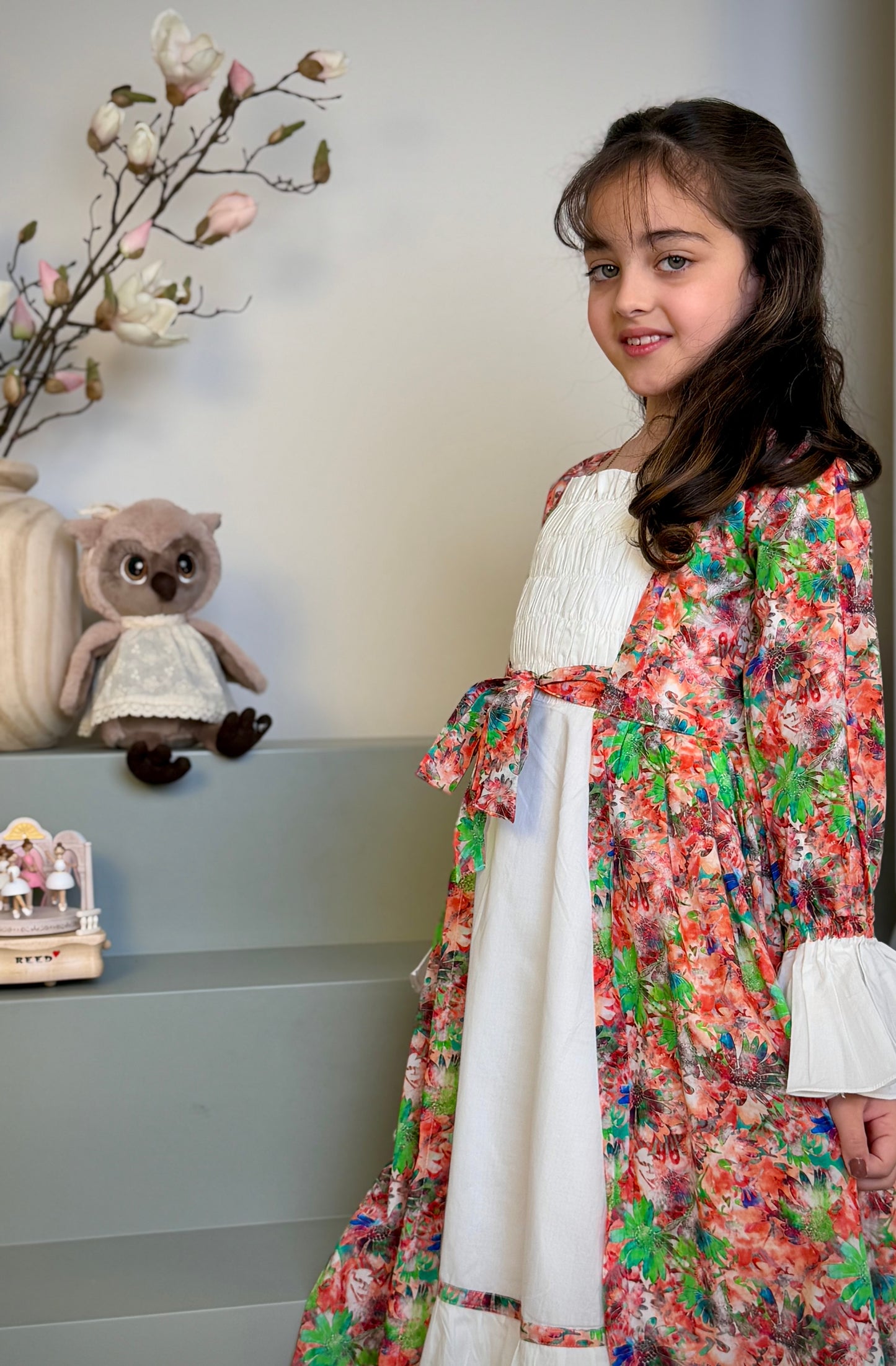 فستان قطن مع دمج السادة