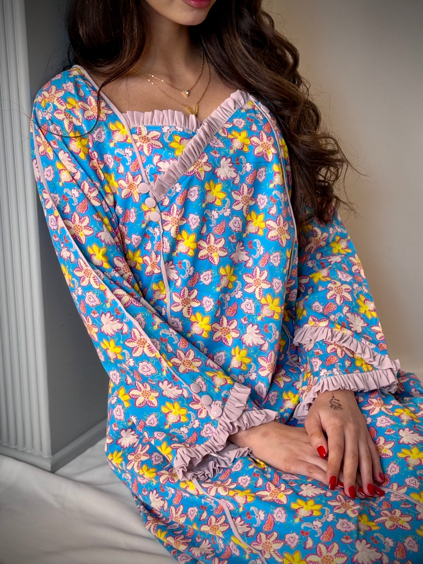 جلابية قطن   مع كسرلا شيفون