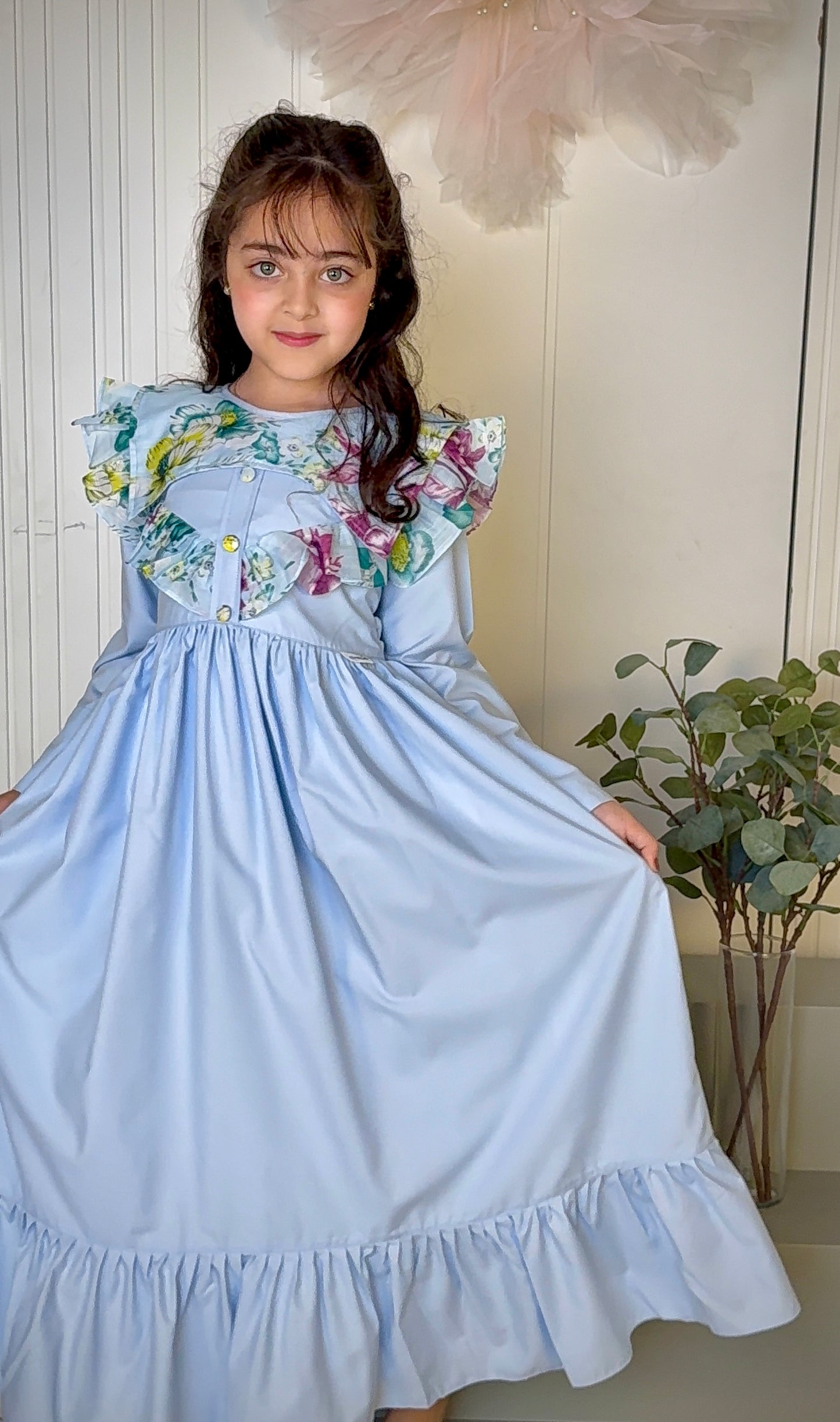 فستان قطن مع دمج السادة