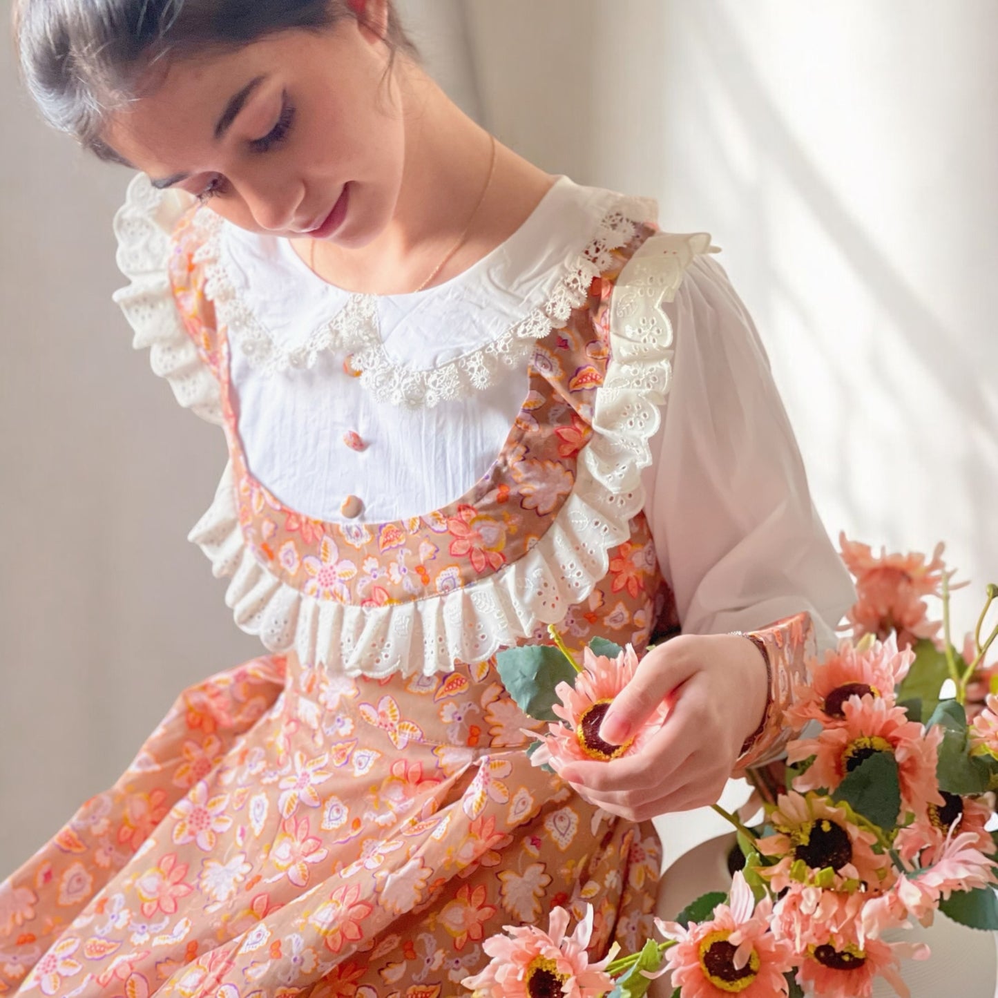 فستان قطن مع دمج السادة