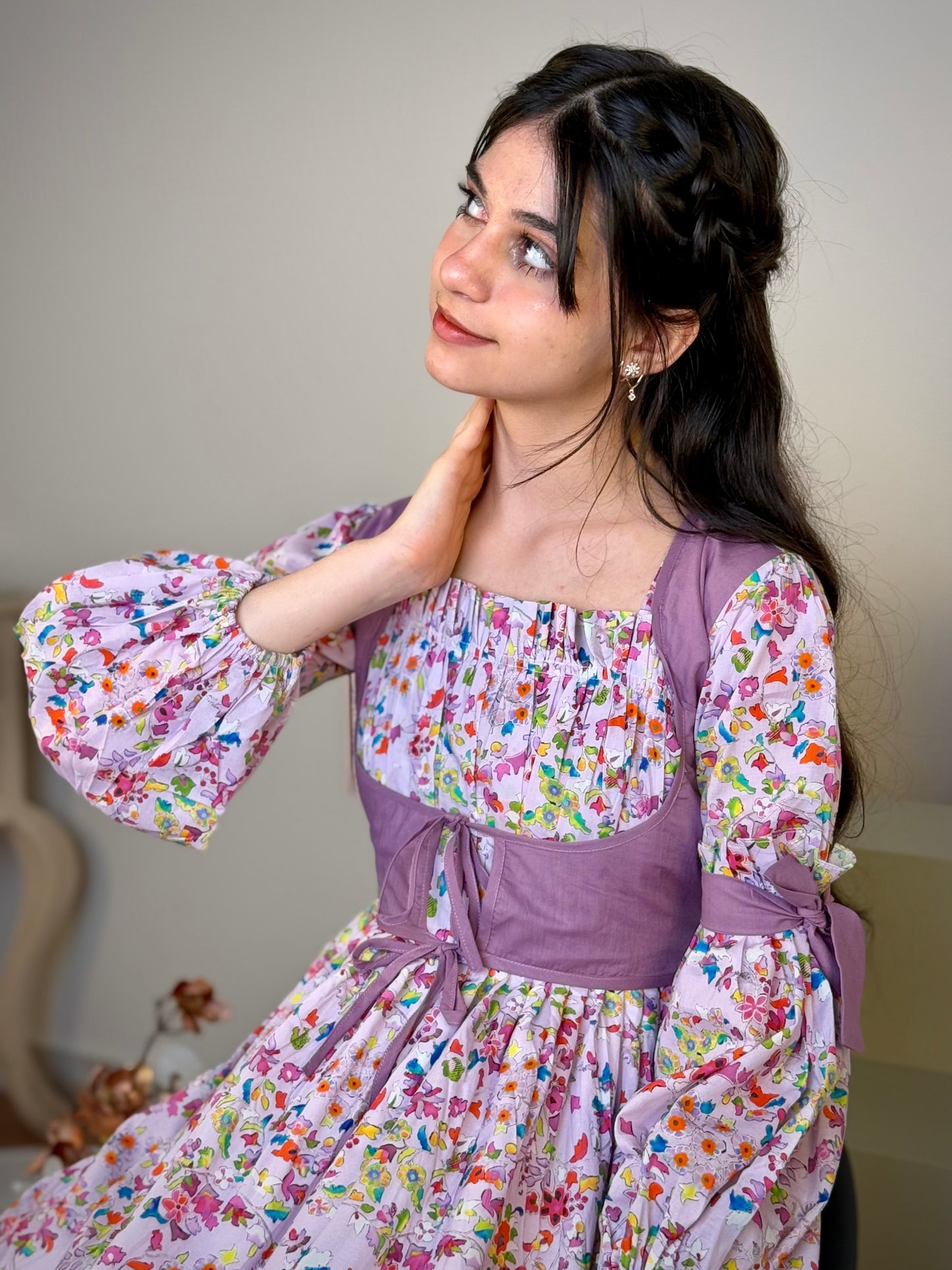 فستان قطن مع دمج السادة