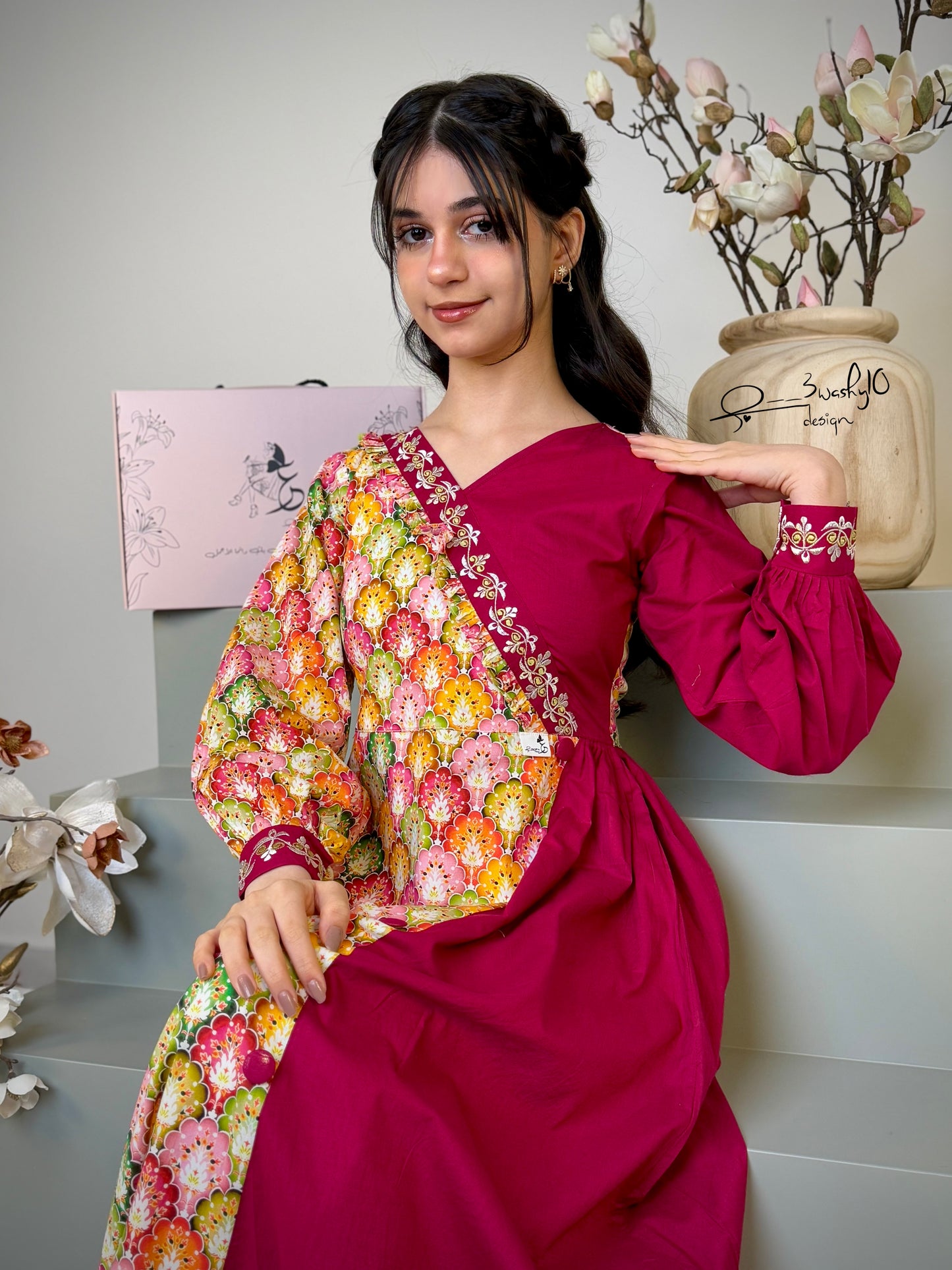 فستان قطن مع تطريز