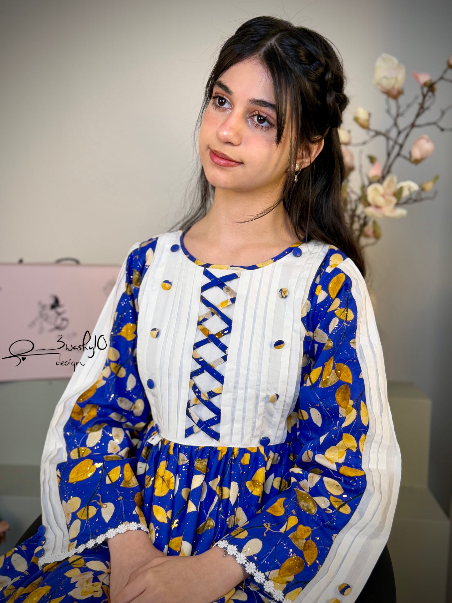 فستان قطن مع دمج السادة