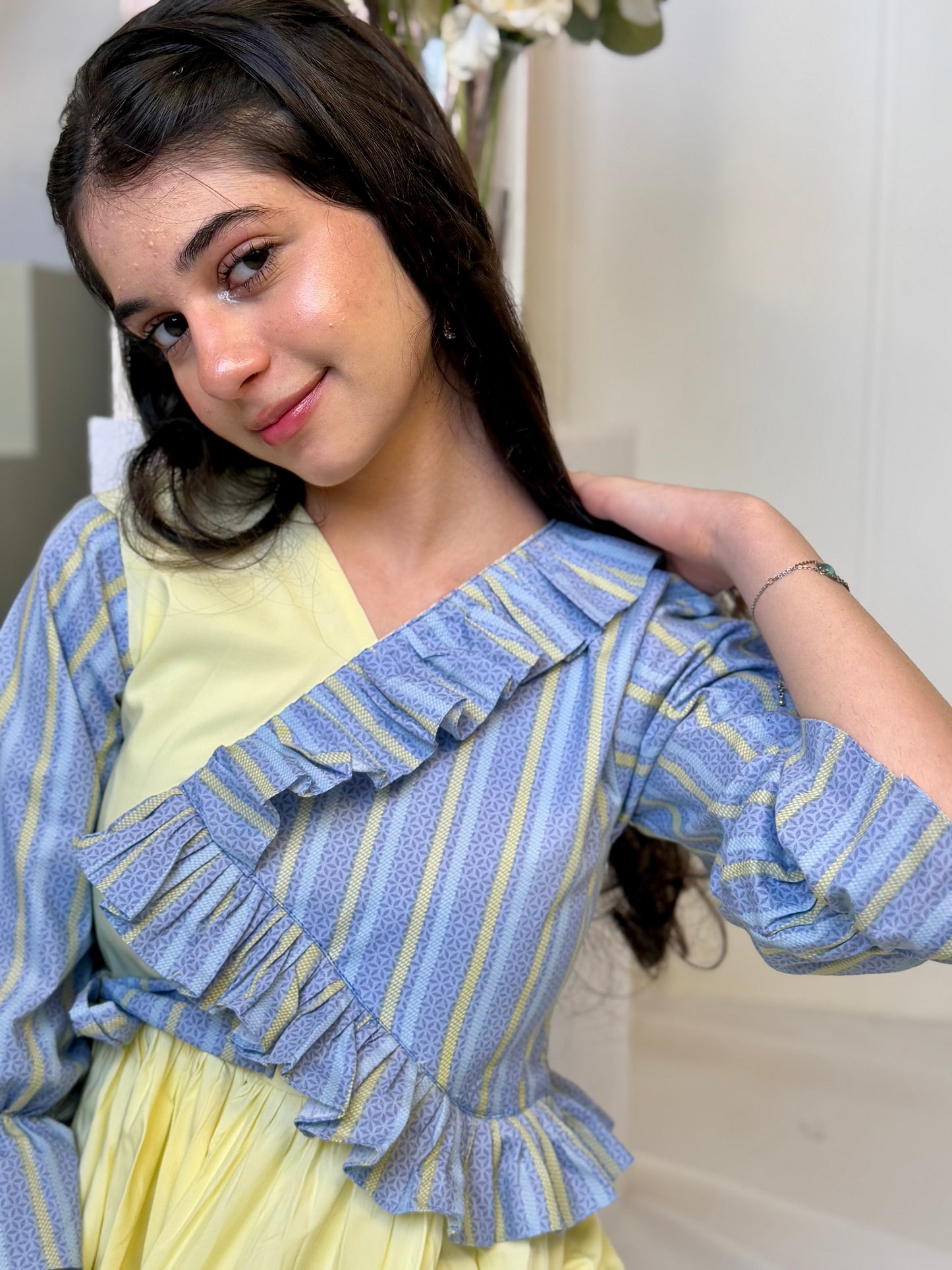 فستان قطن مع دمج السادة