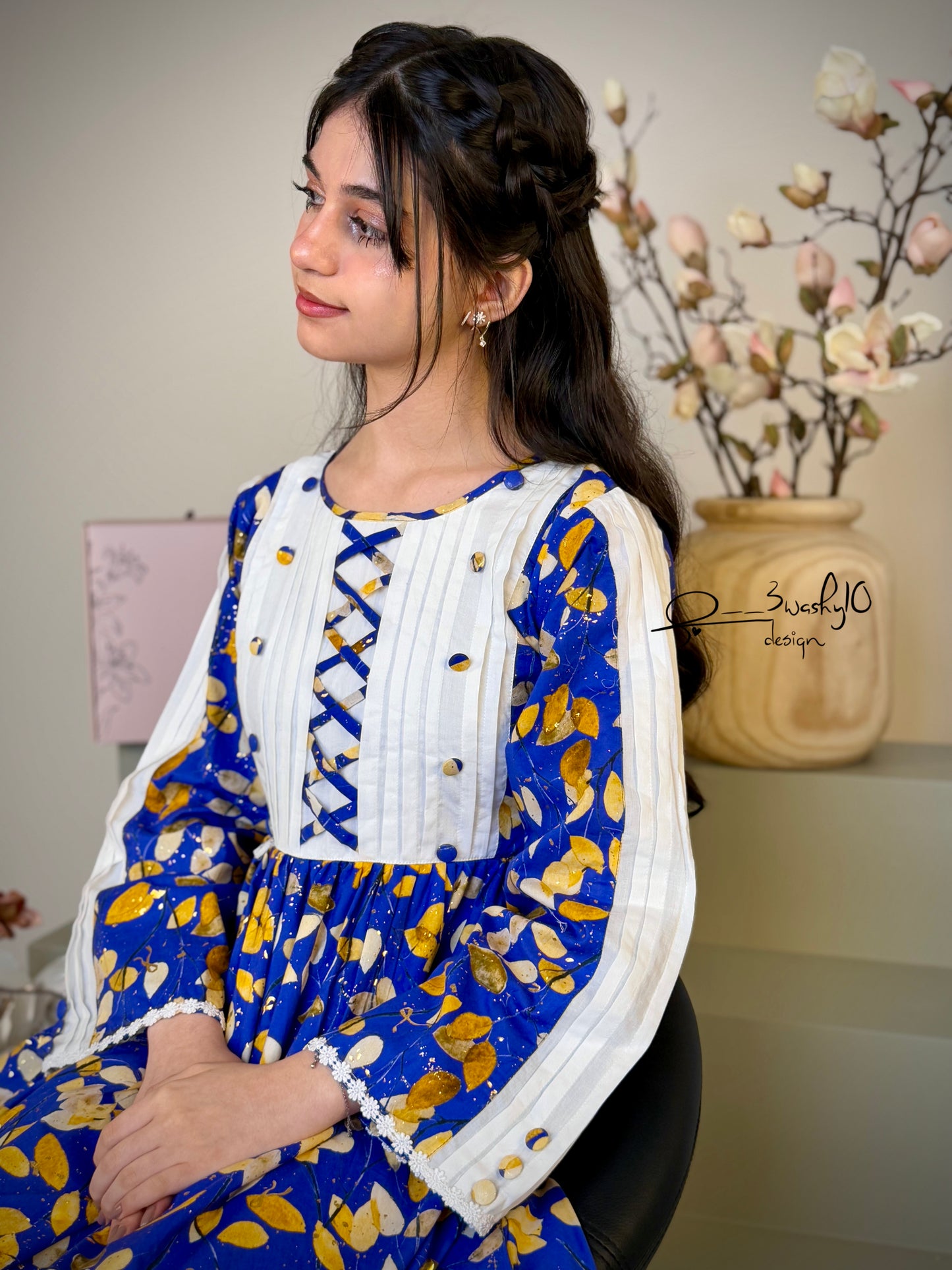 فستان قطن مع دمج السادة