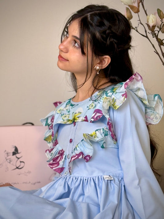 فستان قطن مع دمج السادة