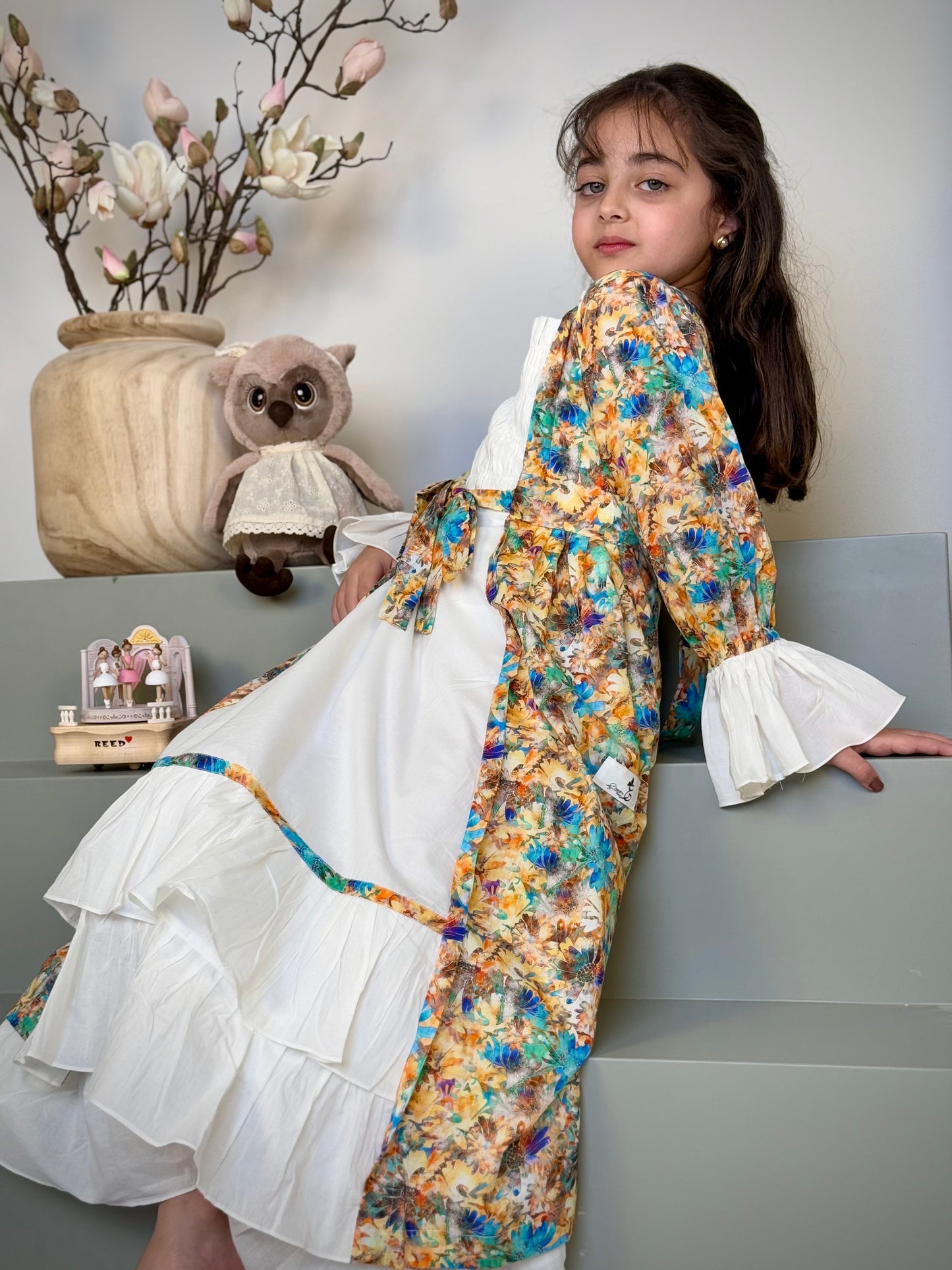 فستان قطن مع دمج السادة