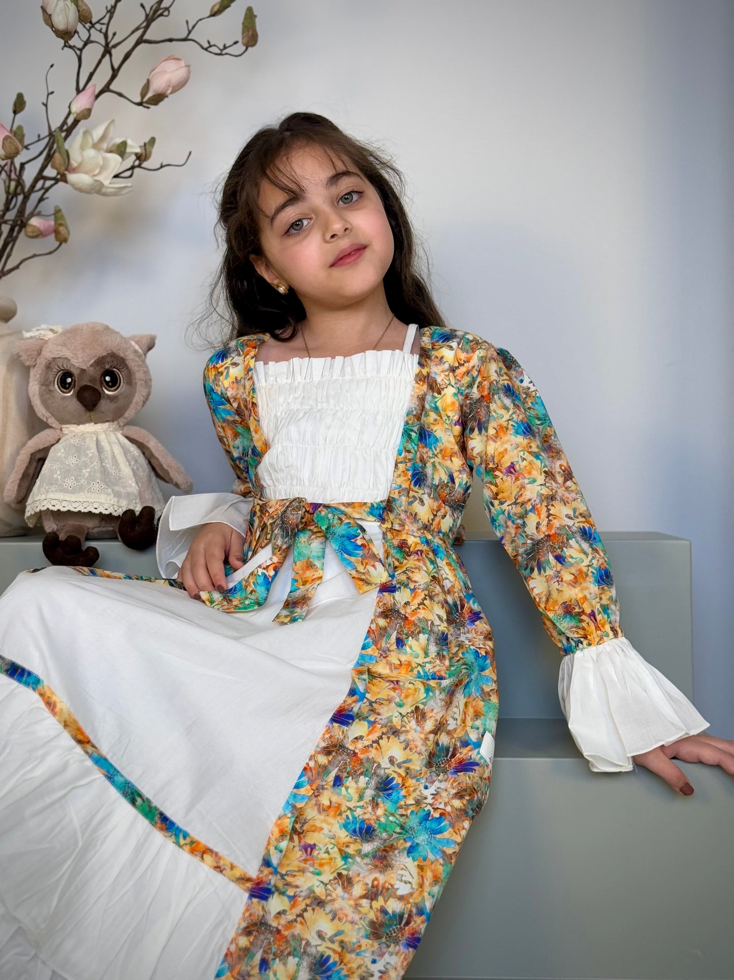 فستان قطن مع دمج السادة