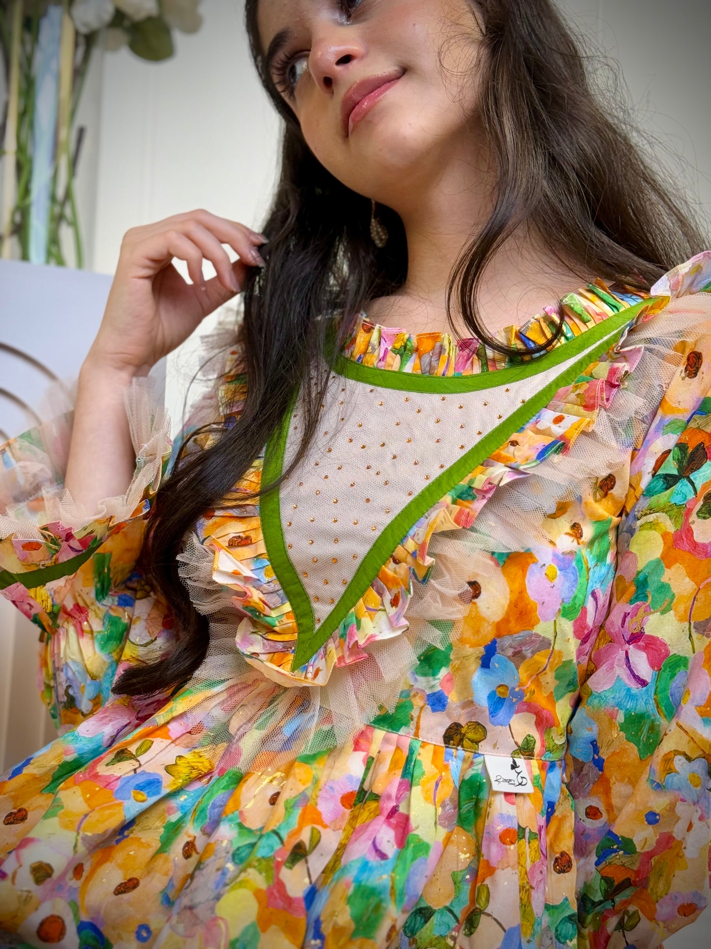 فستان قطن مع دمج السادة