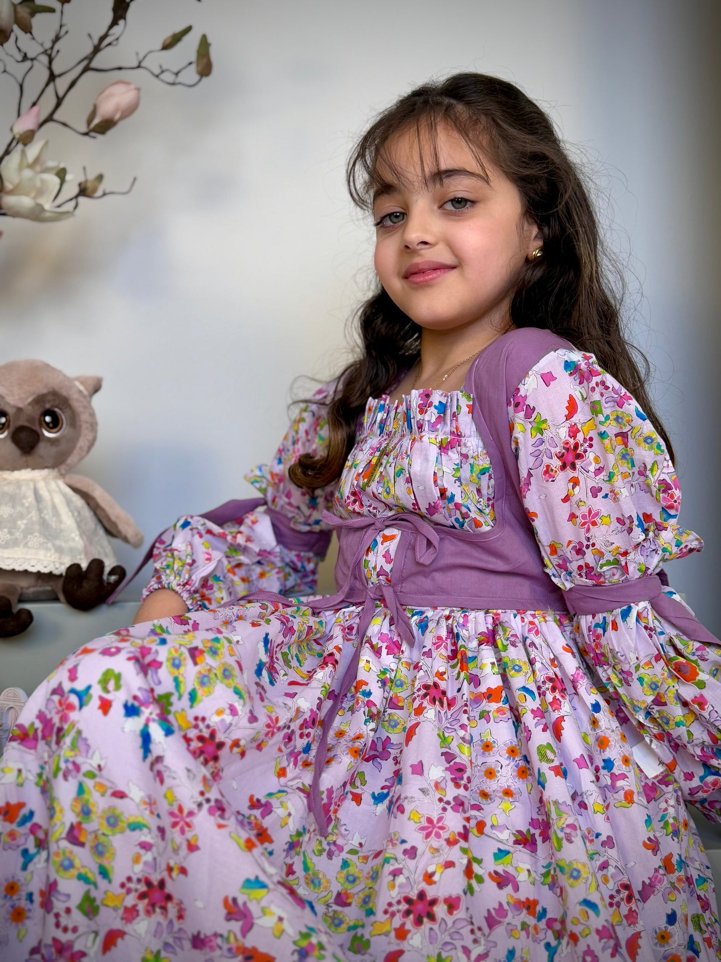 فستان قطن مع دمج السادة